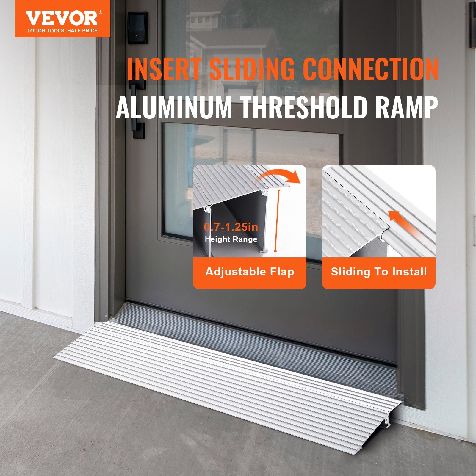 Door Threshold Ramp, 1" Rise, 800 lbs Load Capacity, Door Ramp for Wheelchairs, Aluminum Threshold Ramp for V952-PJSMJLPD1YC73LD9YV0