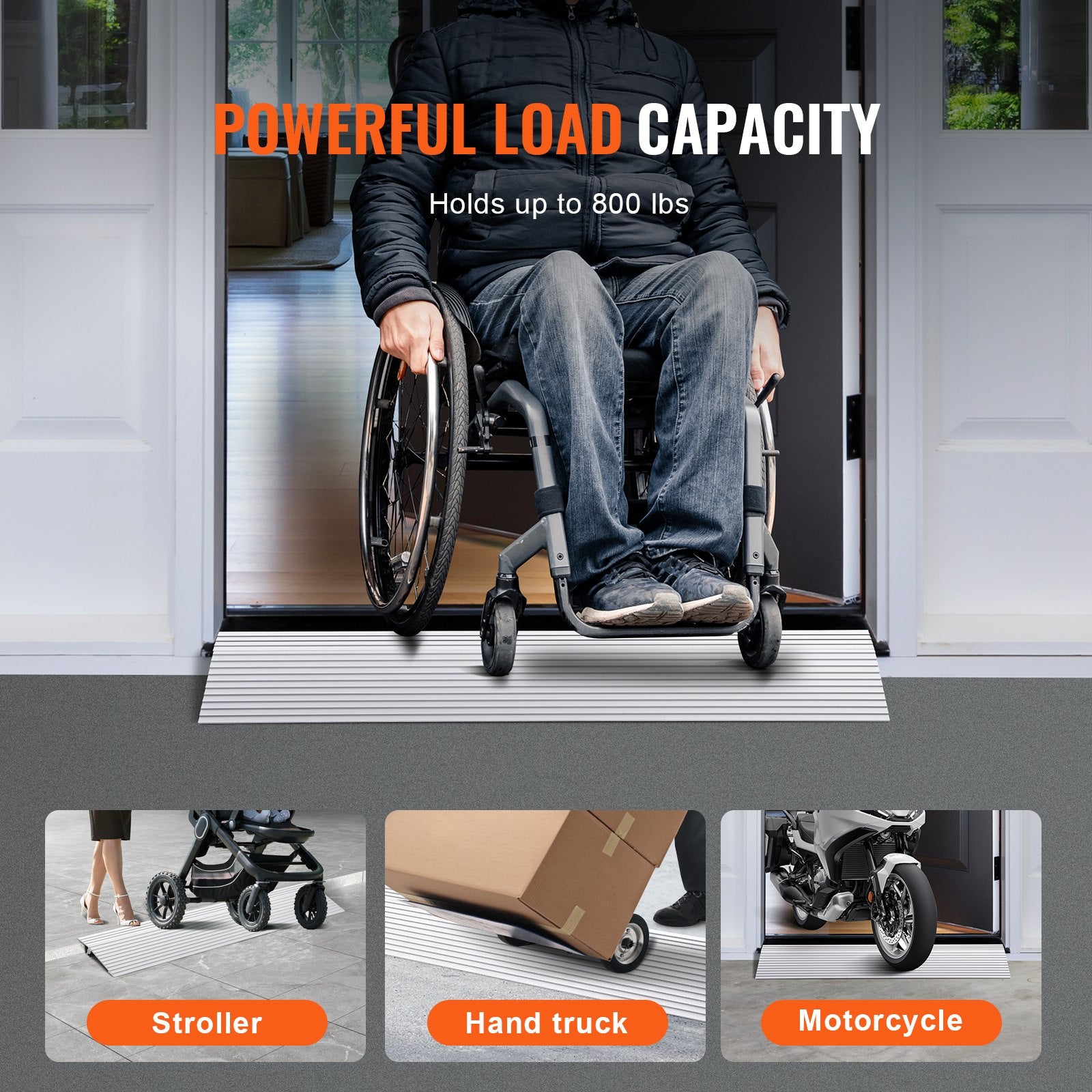 Door Threshold Ramp, 1" Rise, 800 lbs Load Capacity, Door Ramp for Wheelchairs, Aluminum Threshold Ramp for V952-PJSMJLPD1YC73LD9YV0