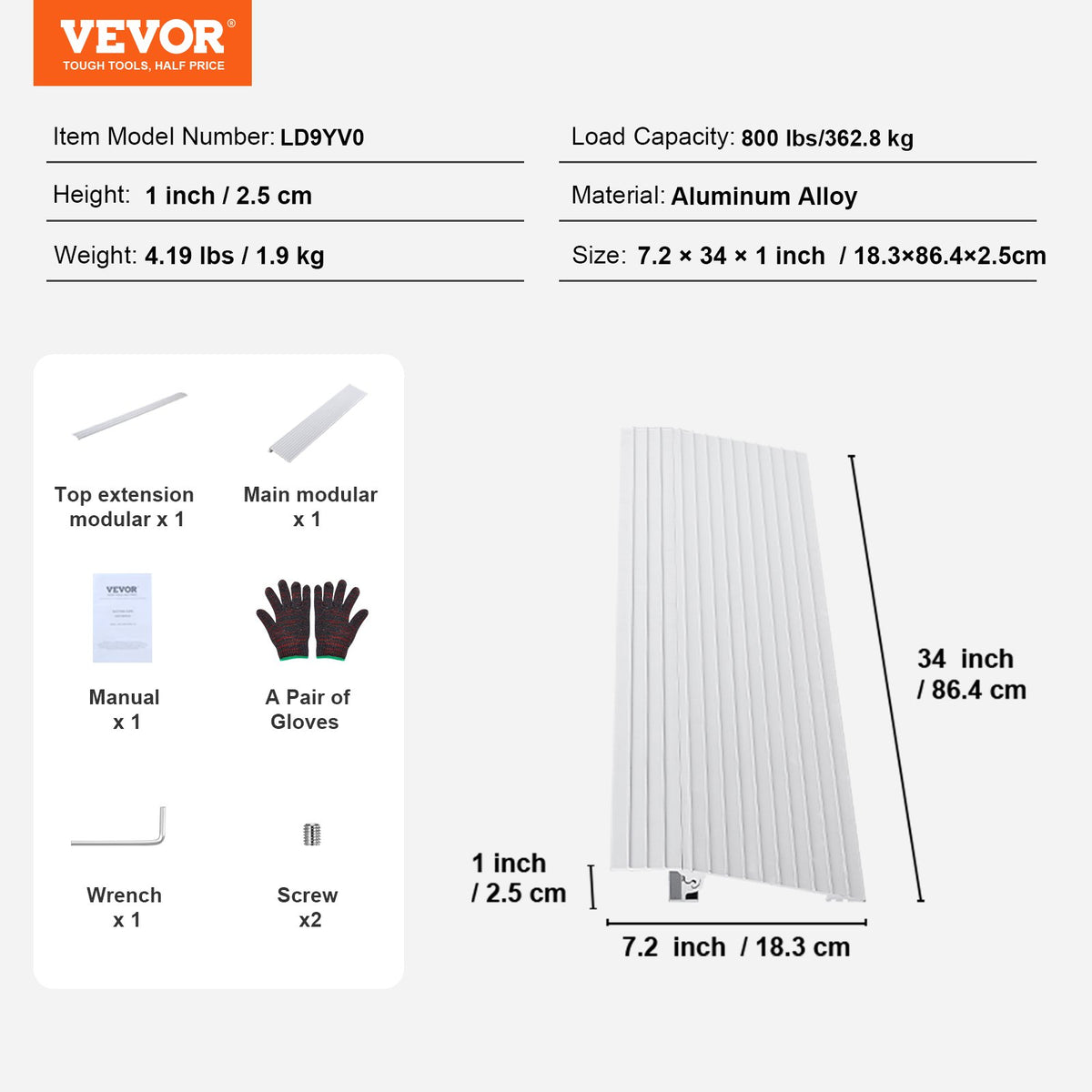 Door Threshold Ramp, 1" Rise, 800 lbs Load Capacity, Door Ramp for Wheelchairs, Aluminum Threshold Ramp for V952-PJSMJLPD1YC73LD9YV0