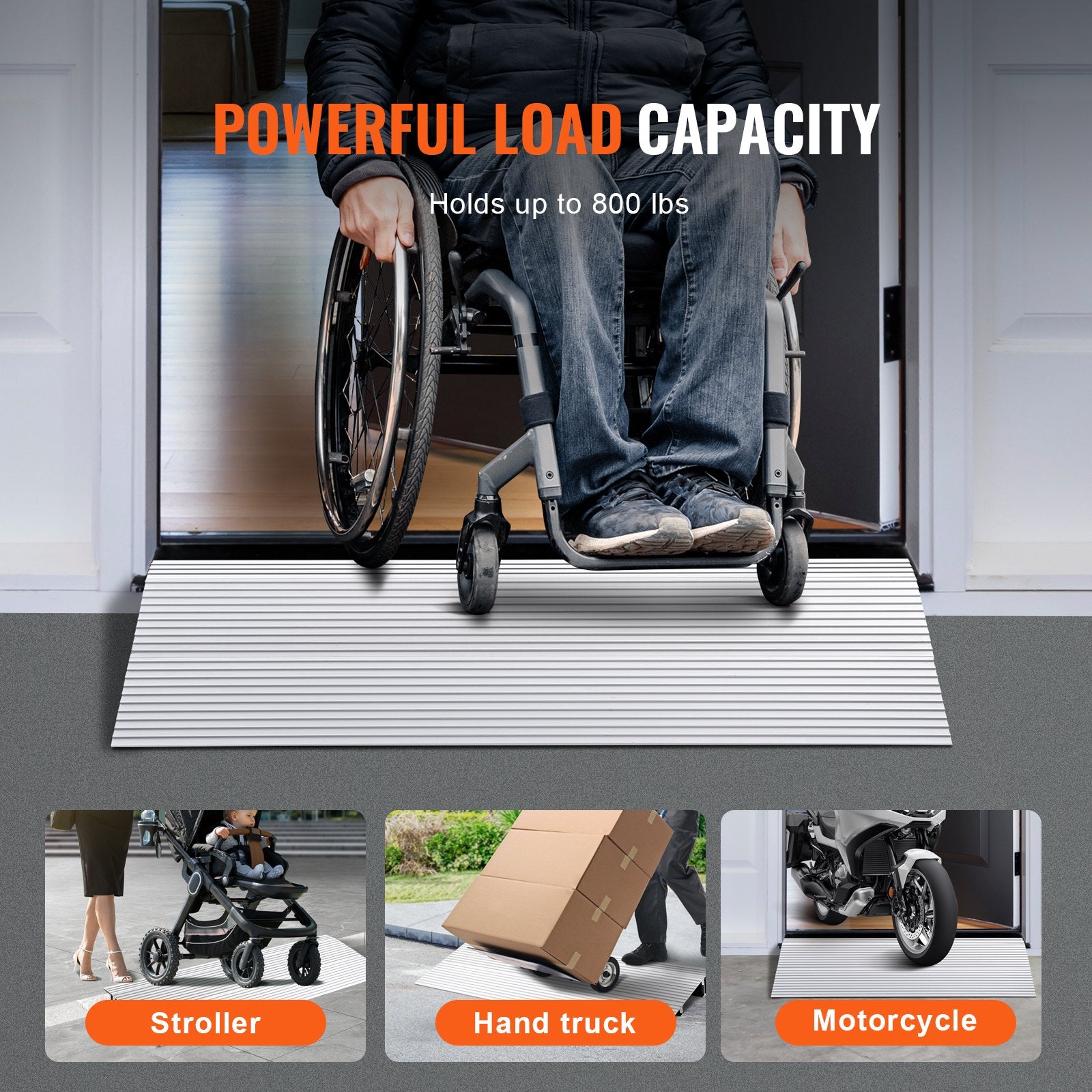 Door Threshold Ramp, 2" Rise, 800 lbs Load Capacity, Door Ramp for Wheelchairs, Aluminum Threshold Ramp for V952-PJSMJLPD2YC7DLYIMV0