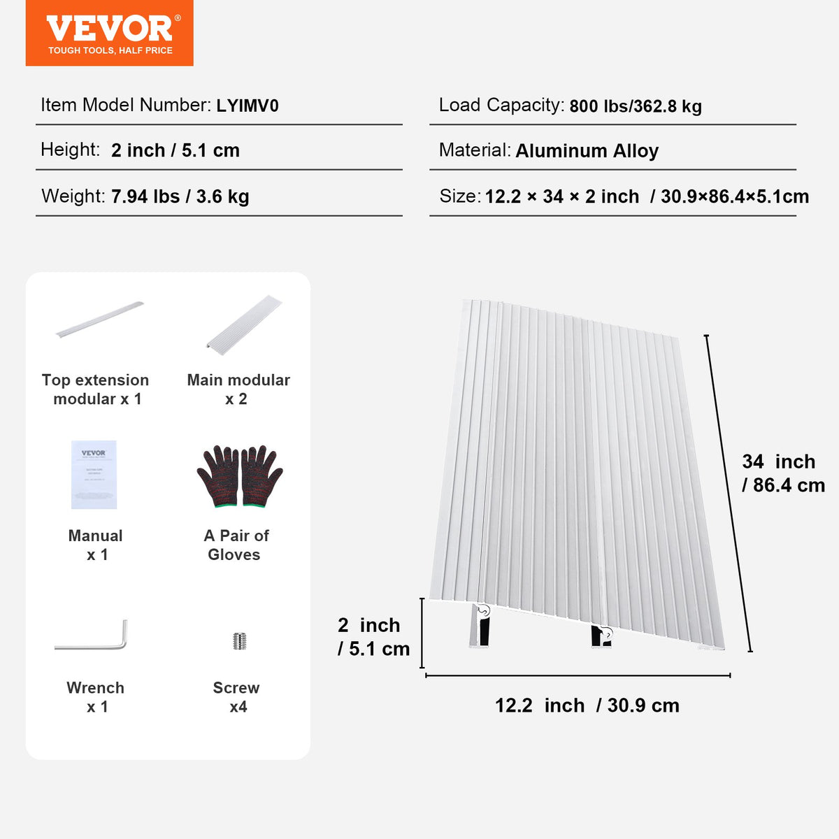 Door Threshold Ramp, 2" Rise, 800 lbs Load Capacity, Door Ramp for Wheelchairs, Aluminum Threshold Ramp for V952-PJSMJLPD2YC7DLYIMV0