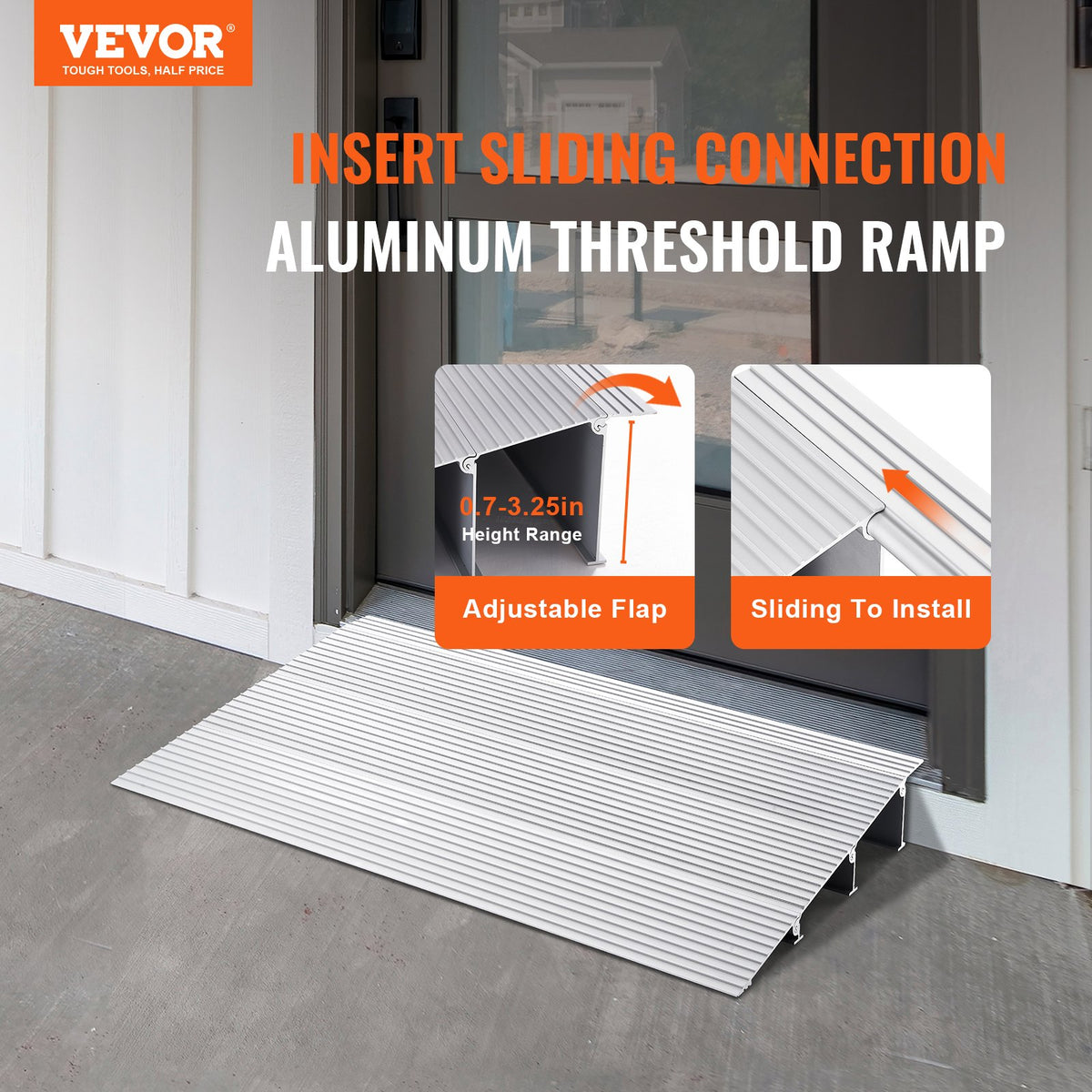 Door Threshold Ramp, 3" Rise, 800 lbs Load Capacity, Door Ramp for Wheelchairs, Aluminum Threshold Ramp for V952-PJSMJLPD3YC76Z2UAV0
