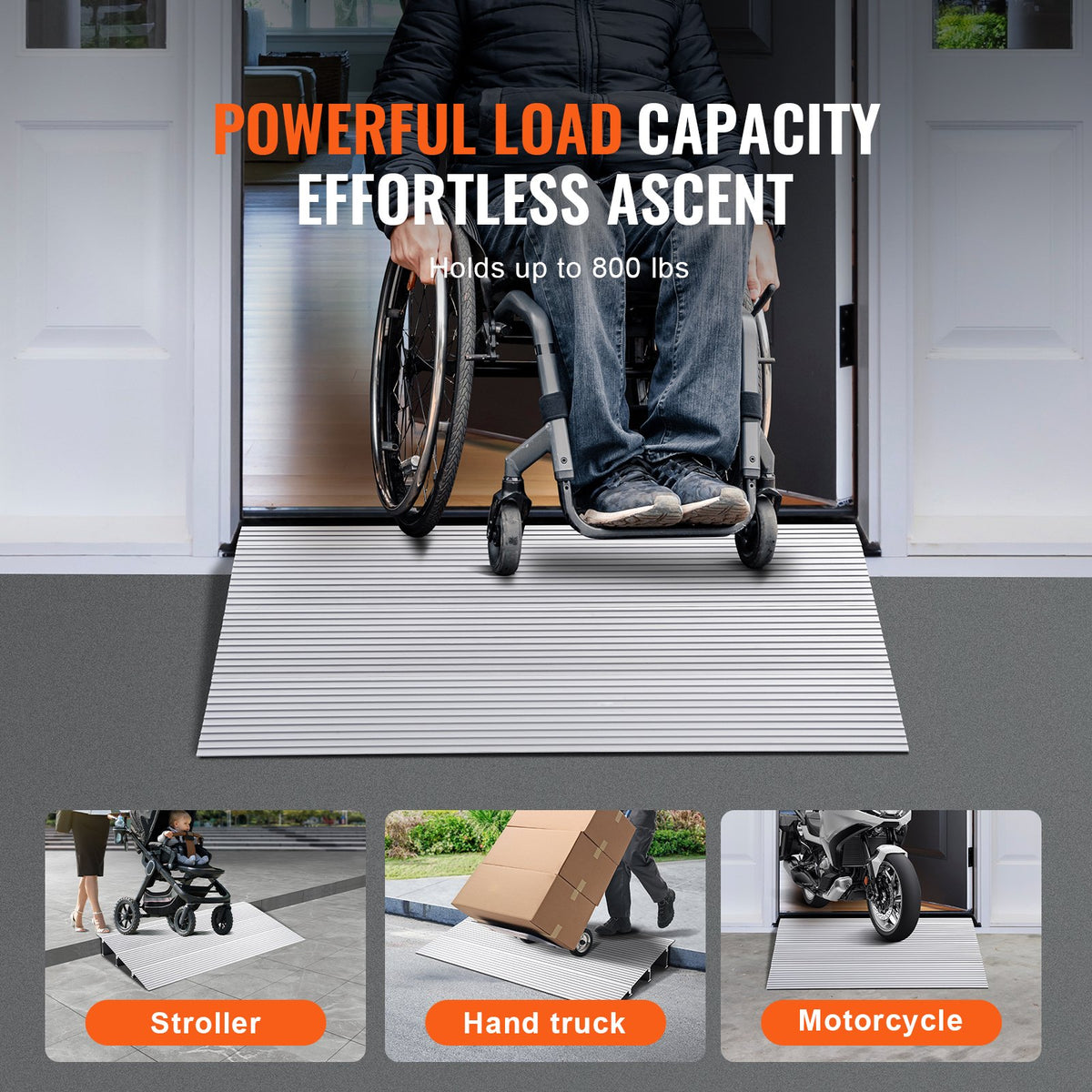 Door Threshold Ramp, 3" Rise, 800 lbs Load Capacity, Door Ramp for Wheelchairs, Aluminum Threshold Ramp for V952-PJSMJLPD3YC76Z2UAV0