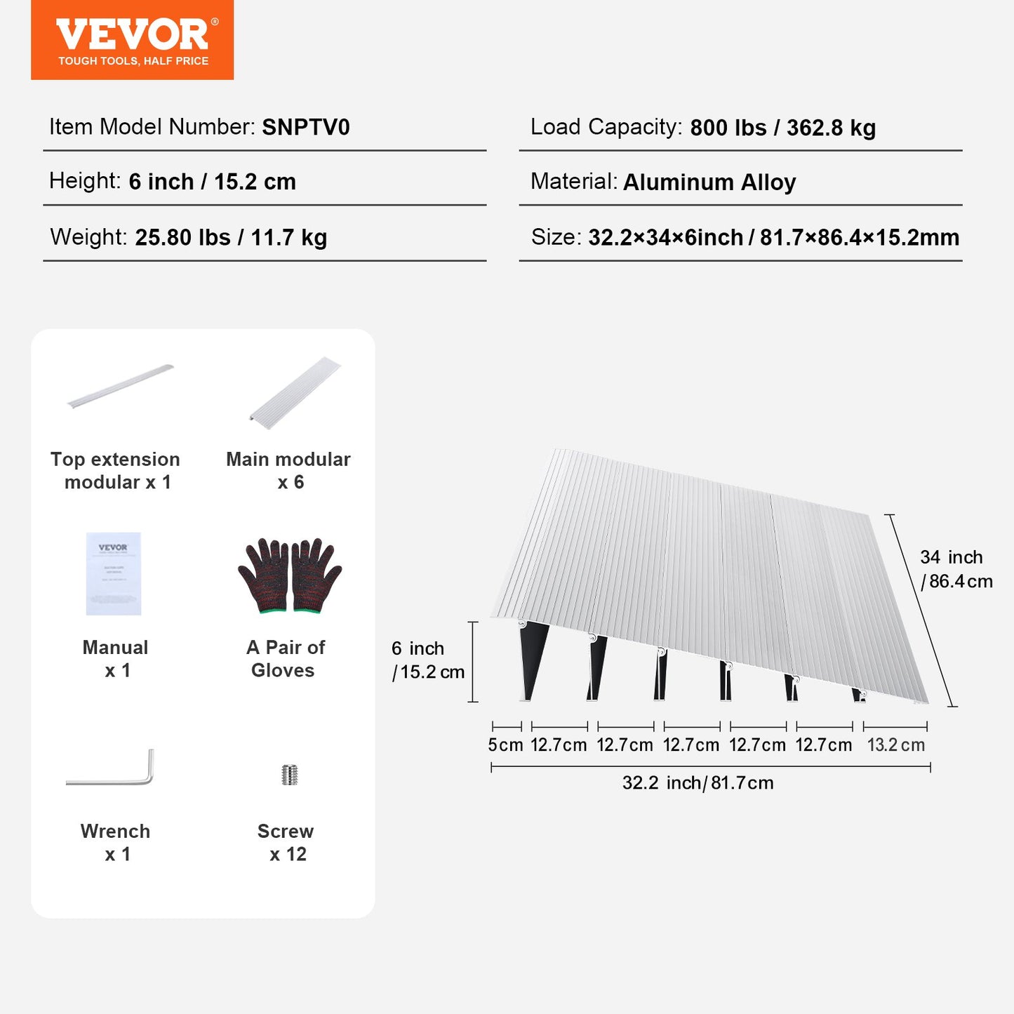 Door Threshold Ramp, 6" Rise, 800 lbs Load Capacity, Door Ramp for Wheelchairs, Aluminum Threshold Ramp for V952-PJSMJLPD6YC7BSNPTV0