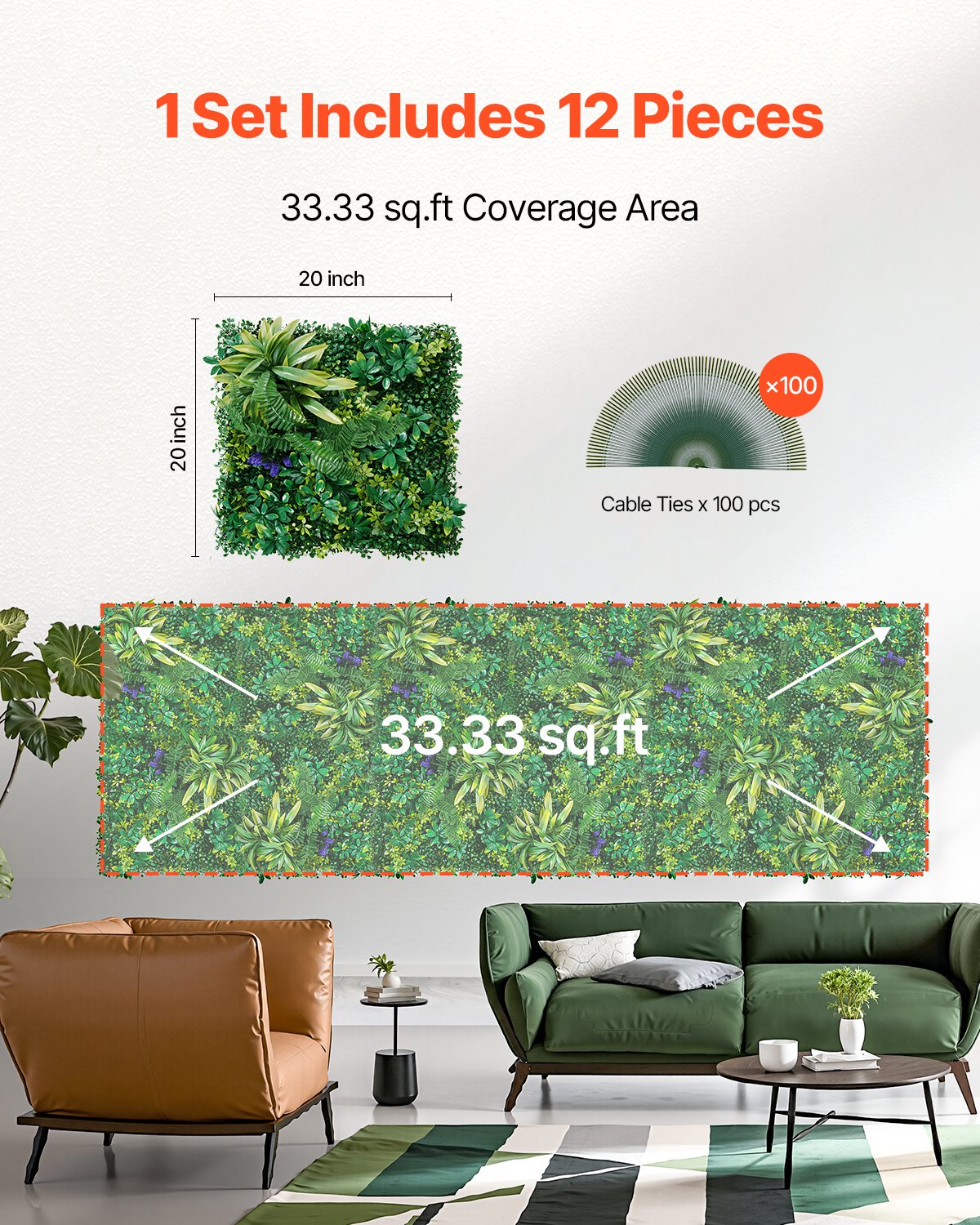 Artificial Grass Wall Panels, 12 PCS 20 x 20 inch, 3D Combination Greenery Boxwood Panel for Indoor Outdoor V952-PJSRZZWQ12PC0AI8JV0