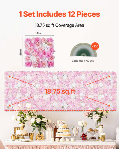 3D Flower Wall Panel, 12 PCS 15 x 15 inch, Artificial Floral Wall Background Mesh Backing Mat,Seamless V952-PJSRZZWQ12PCUTY5VV0