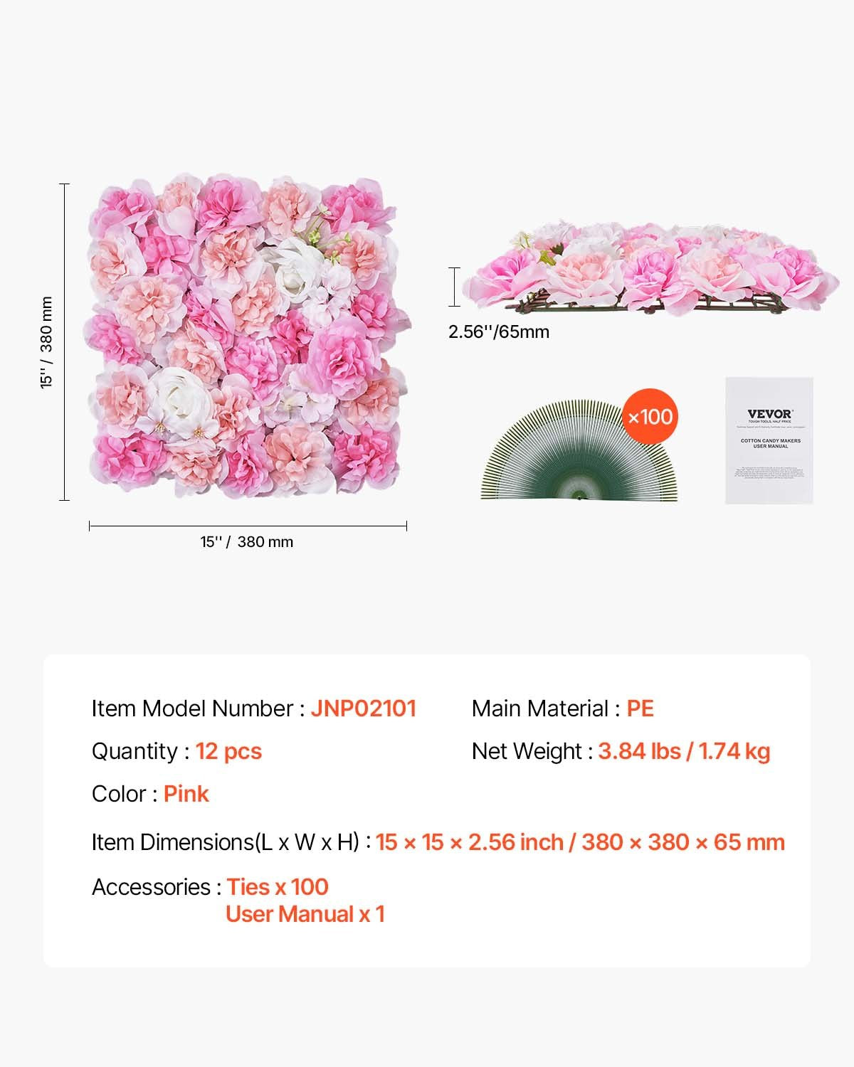 3D Flower Wall Panel, 12 PCS 15 x 15 inch, Artificial Floral Wall Background Mesh Backing Mat,Seamless V952-PJSRZZWQ12PCUTY5VV0