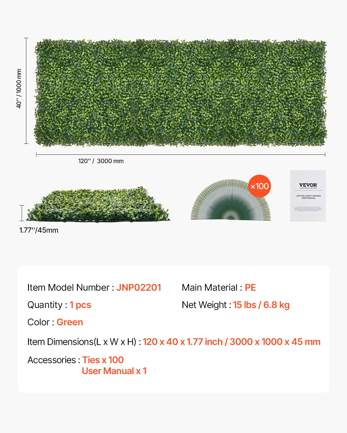 Artificial Grass Wall Panels, 40 x 120 inch, Milan Grass Greenery Boxwood Panel for Indoor Outdoor Green V952-PJSRZZWQ1PC4WGLQTV0