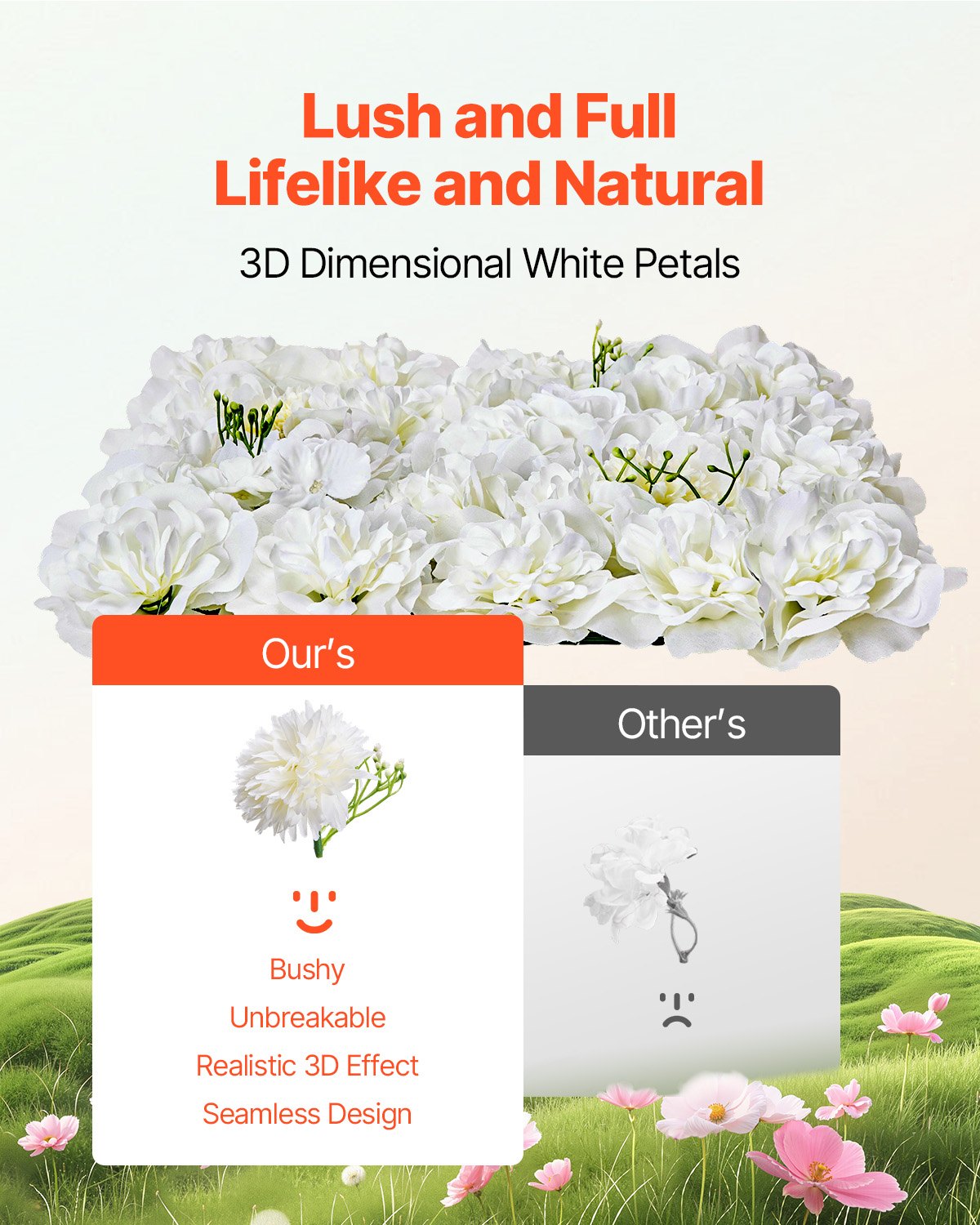3D Flower Wall Panel, 24 PCS 15 x 15 inch, Artificial Floral Wall Background Mesh Backing Mat,Seamless V952-PJSRZZWQ24PCRIA85V0