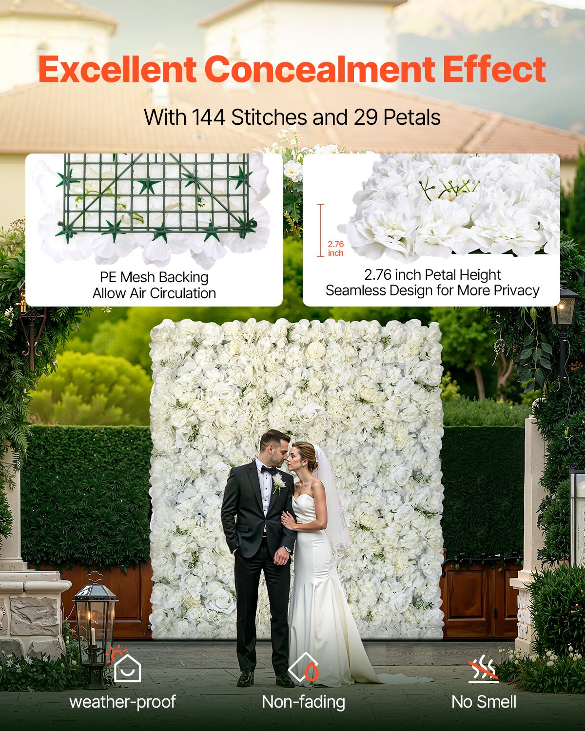 3D Flower Wall Panel, 24 PCS 15 x 15 inch, Artificial Floral Wall Background Mesh Backing Mat,Seamless V952-PJSRZZWQ24PCRIA85V0
