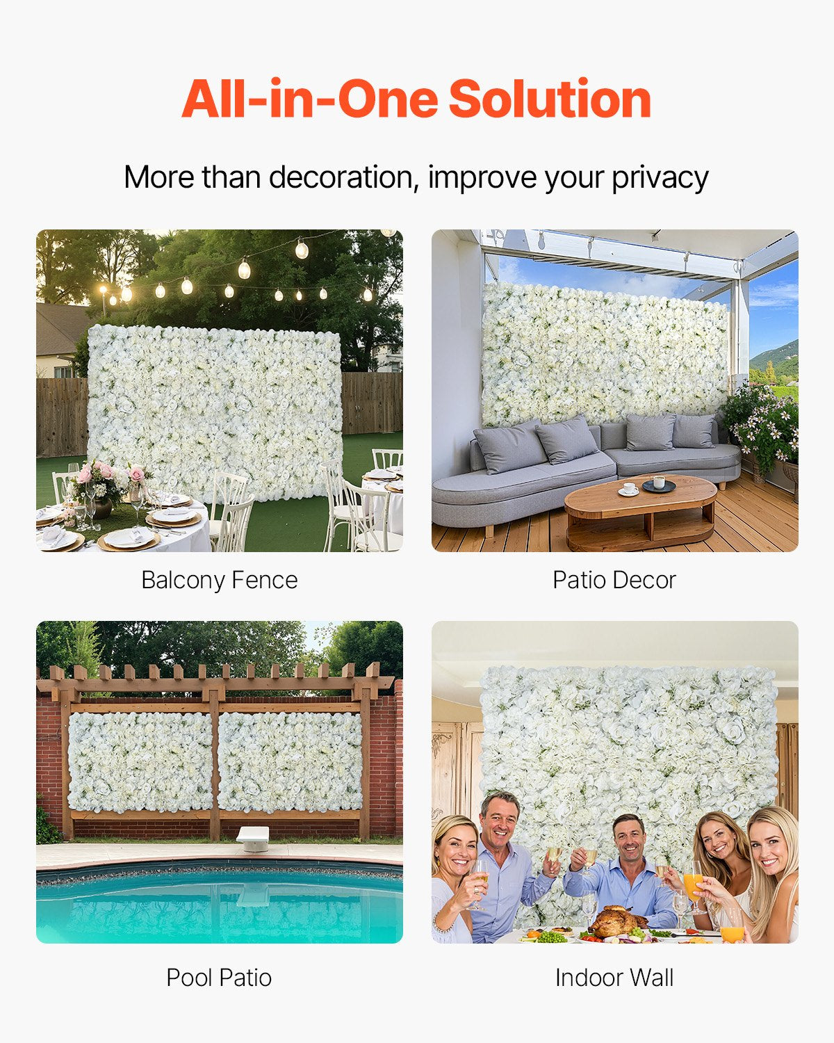 3D Flower Wall Panel, 24 PCS 15 x 15 inch, Artificial Floral Wall Background Mesh Backing Mat,Seamless V952-PJSRZZWQ24PCRIA85V0