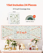 3D Flower Wall Panel, 24 PCS 15 x 15 inch, Artificial Floral Wall Background Mesh Backing Mat,Seamless V952-PJSRZZWQ24PCRIA85V0