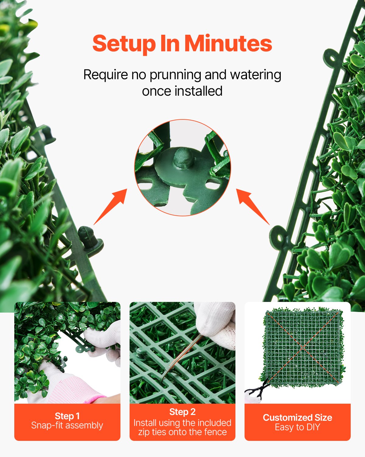 Artificial Grass Wall Panels, 8 PCS 20 x 20 inch, 3D Combination Greenery Boxwood Panel for Indoor Outdoor V952-PJSRZZWQ8PCSJMWS1V0