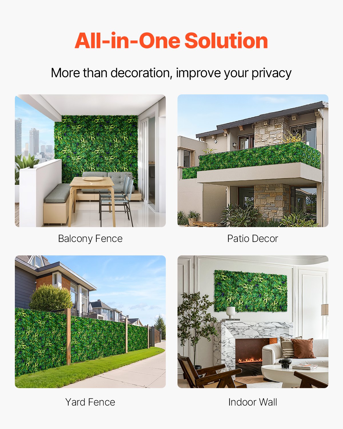 Artificial Grass Wall Panels, 8 PCS 20 x 20 inch, 3D Combination Greenery Boxwood Panel for Indoor Outdoor V952-PJSRZZWQ8PCSJMWS1V0