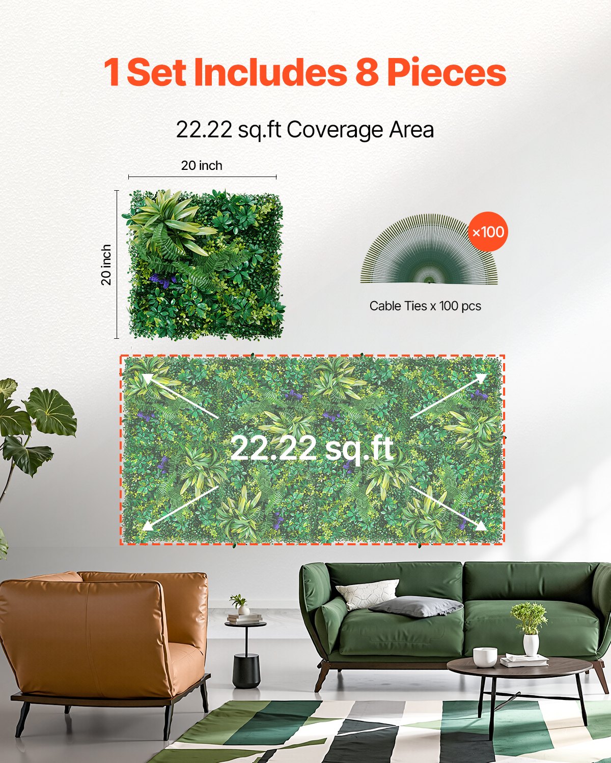 Artificial Grass Wall Panels, 8 PCS 20 x 20 inch, 3D Combination Greenery Boxwood Panel for Indoor Outdoor V952-PJSRZZWQ8PCSJMWS1V0