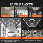 Hexagon Garage Lights 66300LM 15 Grids Honeycomb LED Shop Ceiling Light V952-PJXCKDBSLBX6VPB5YV3