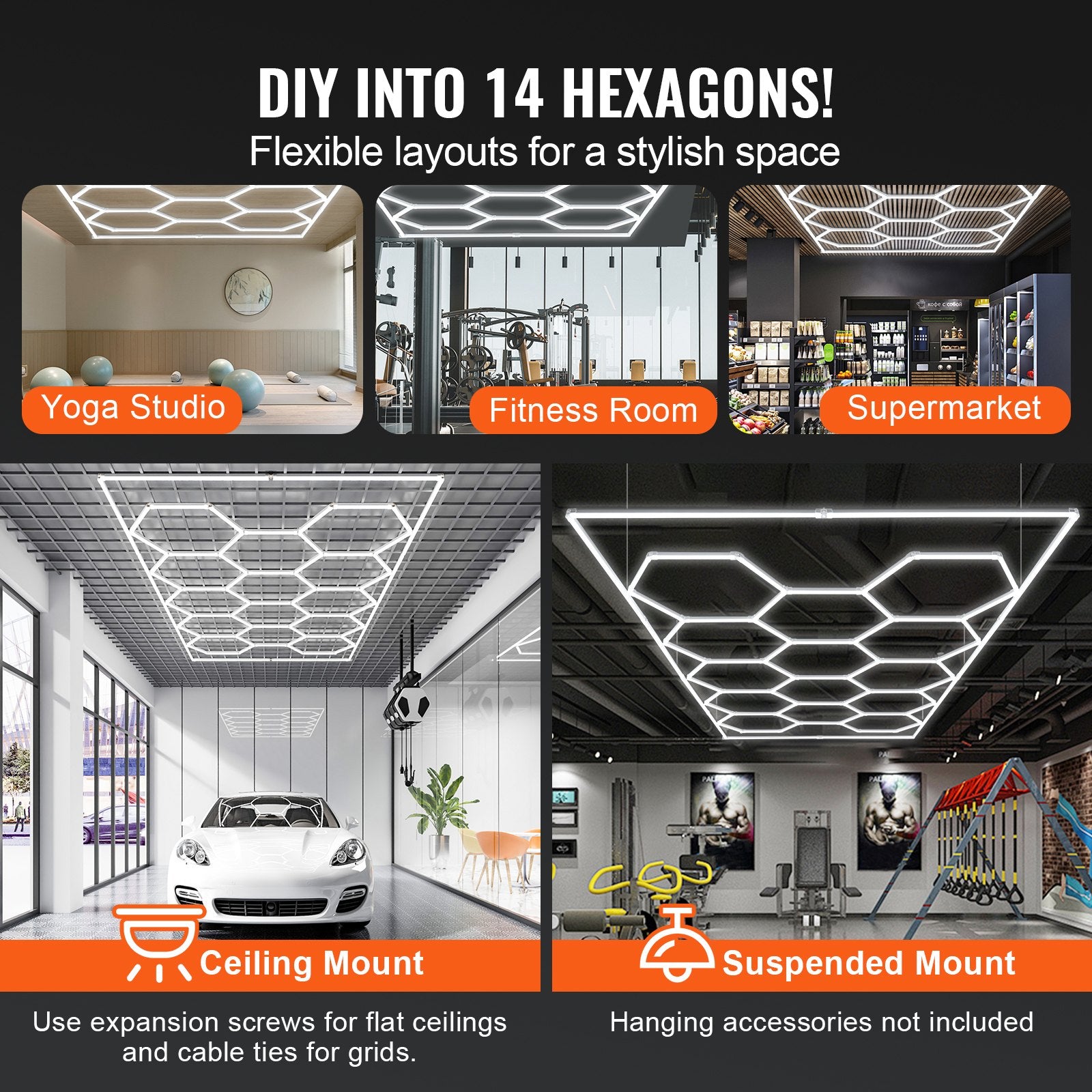 Hexagon Garage Lights 86400LM 5 Grid Honeycomb LED Shop Ceiling Light V952-PJXCKDBSLBX8QPB8PV3