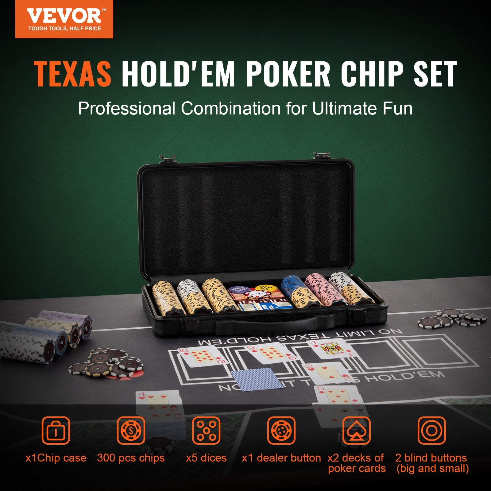 Poker Chip Set, 300-Piece Poker Set, Complete Poker Playing Game Set with Carrying Case, Heavyweight 14 Gram V952-PKCMTZCLAY308AR11V0