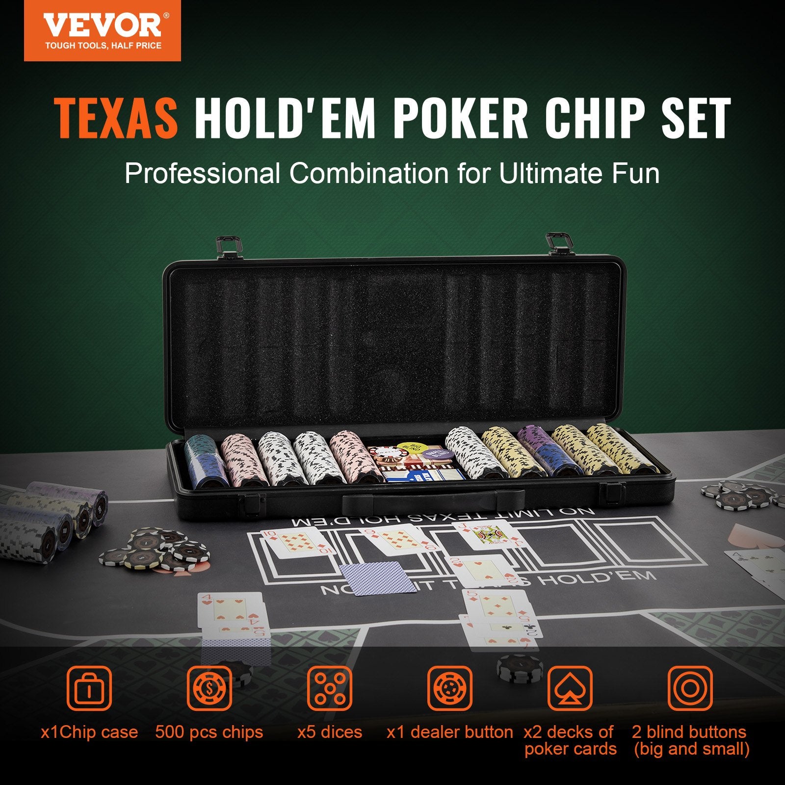Poker Chip Set, 500-Piece Poker Set, Complete Poker Playing Game Set with Carrying Case, Heavyweight 14 Gram V952-PKCMTZCLAY50H2LS7V0
