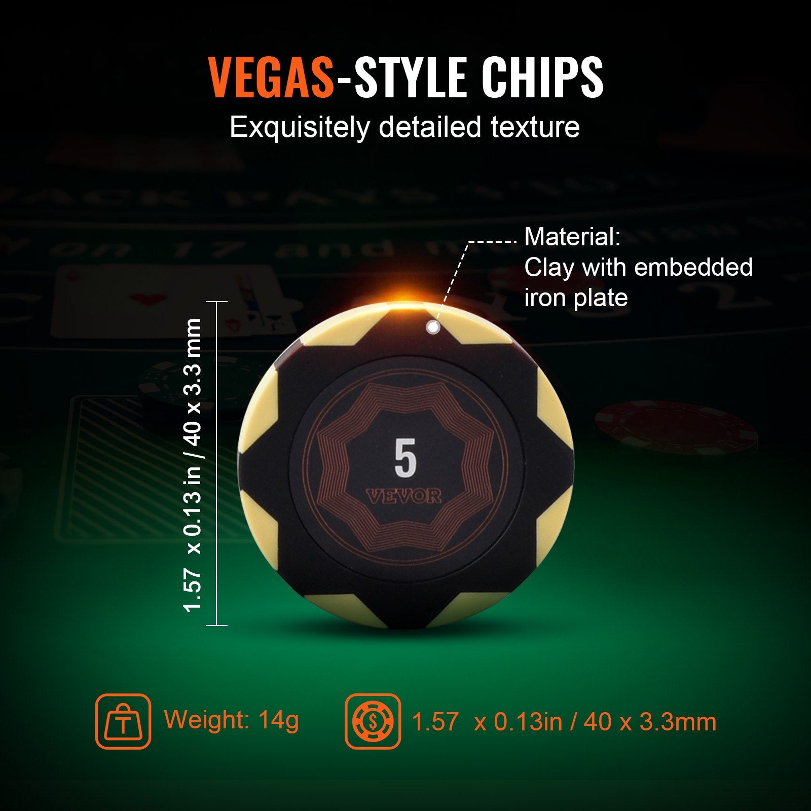 Poker Chip Set, 500-Piece Poker Set, Complete Poker Playing Game Set with Carrying Case, Heavyweight 14 Gram V952-PKCMTZCLAY50H2LS7V0