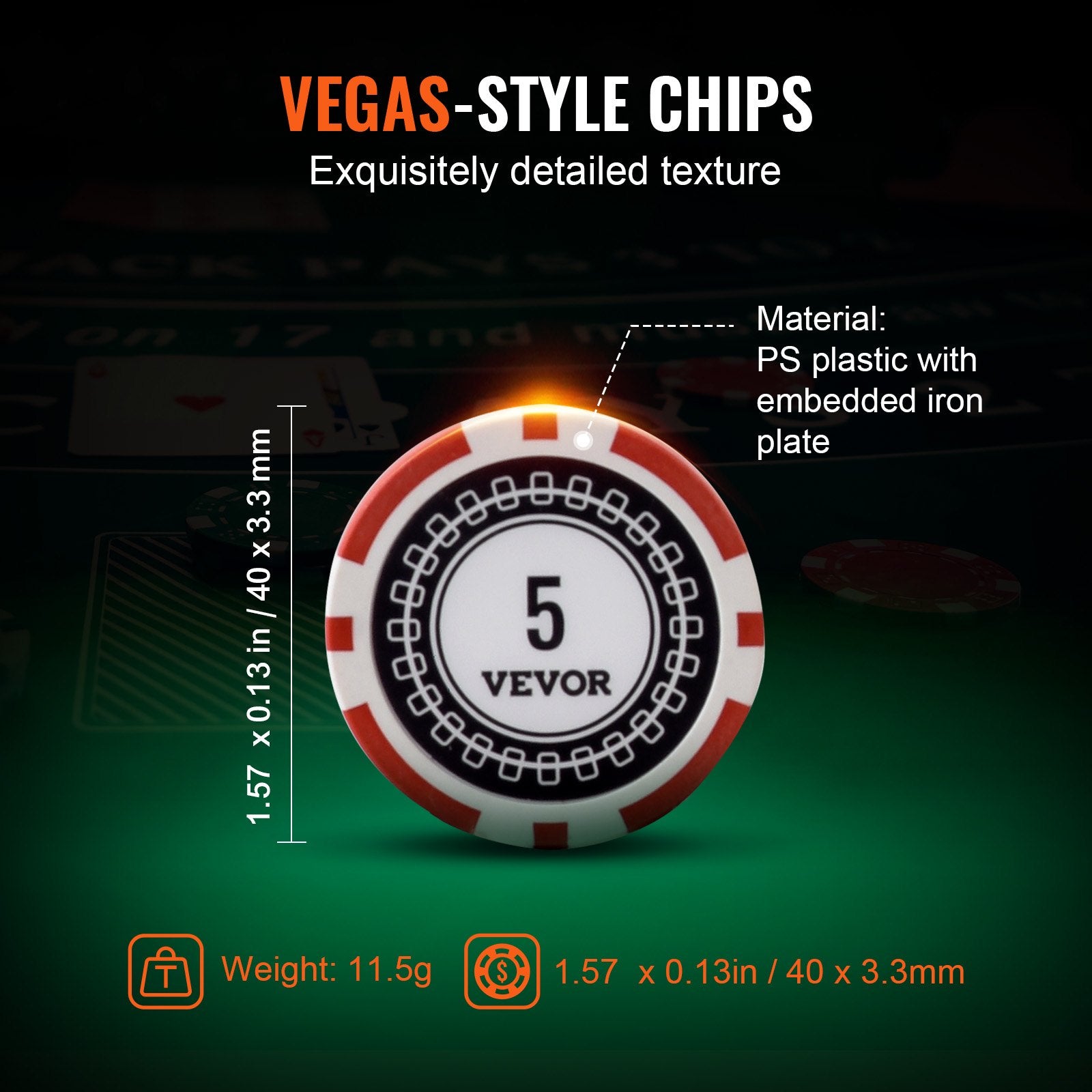 Poker Chip Set, 300-Piece Poker Set, Complete Poker Playing Game Set with Aluminum Carrying Case, 11.5 Gram V952-PKCMTZPS300GWDWOVV0