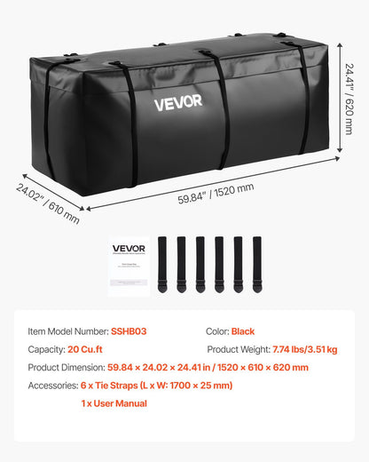 Hitch Cargo Carrier Bag, Waterproof 840D PVC, 152 x 61 x 62 cm (20 Cubic Feet), Heavy Duty Cargo Bag for V952-PKHB20CUFTDPUBWDQ001V0