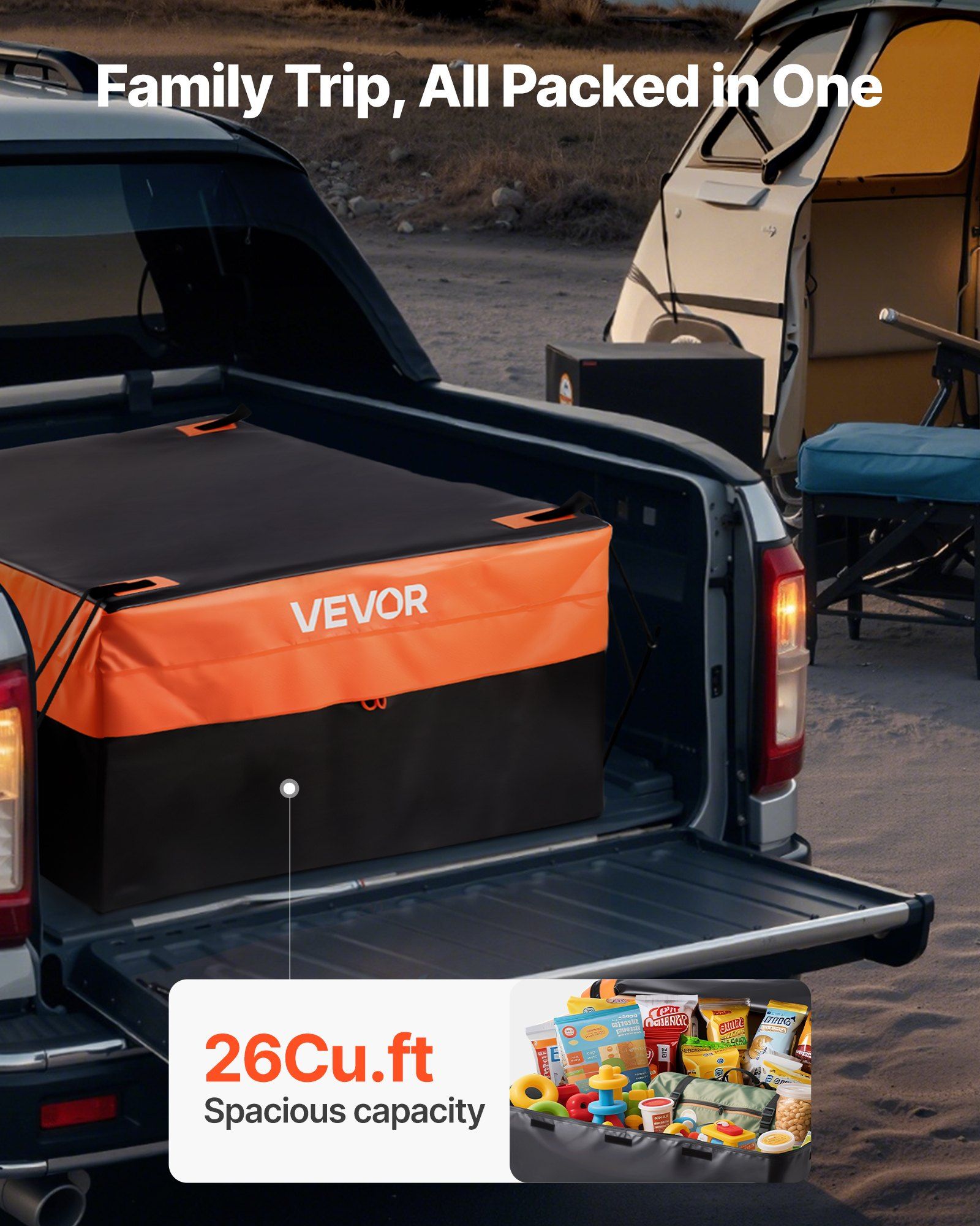 Truck Bed Cargo Bag, Waterproof 840D PVC, 130 x 102 x 55.5 cm (26 Cu. ft), Heavy Duty Cargo Bag for Truck Bed V952-PKHB26CUFTGPBQG25001V0
