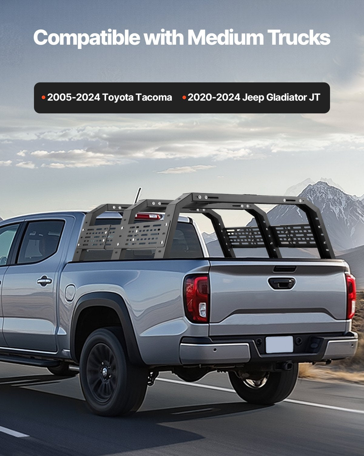 Overland Truck Bed Rack, 125-172.5 cm Width, Adjustable Overland Bed Cargo Rack with Sidebar, 408.2 kg Static V952-PKHJGGKHJGDCS90NFV0