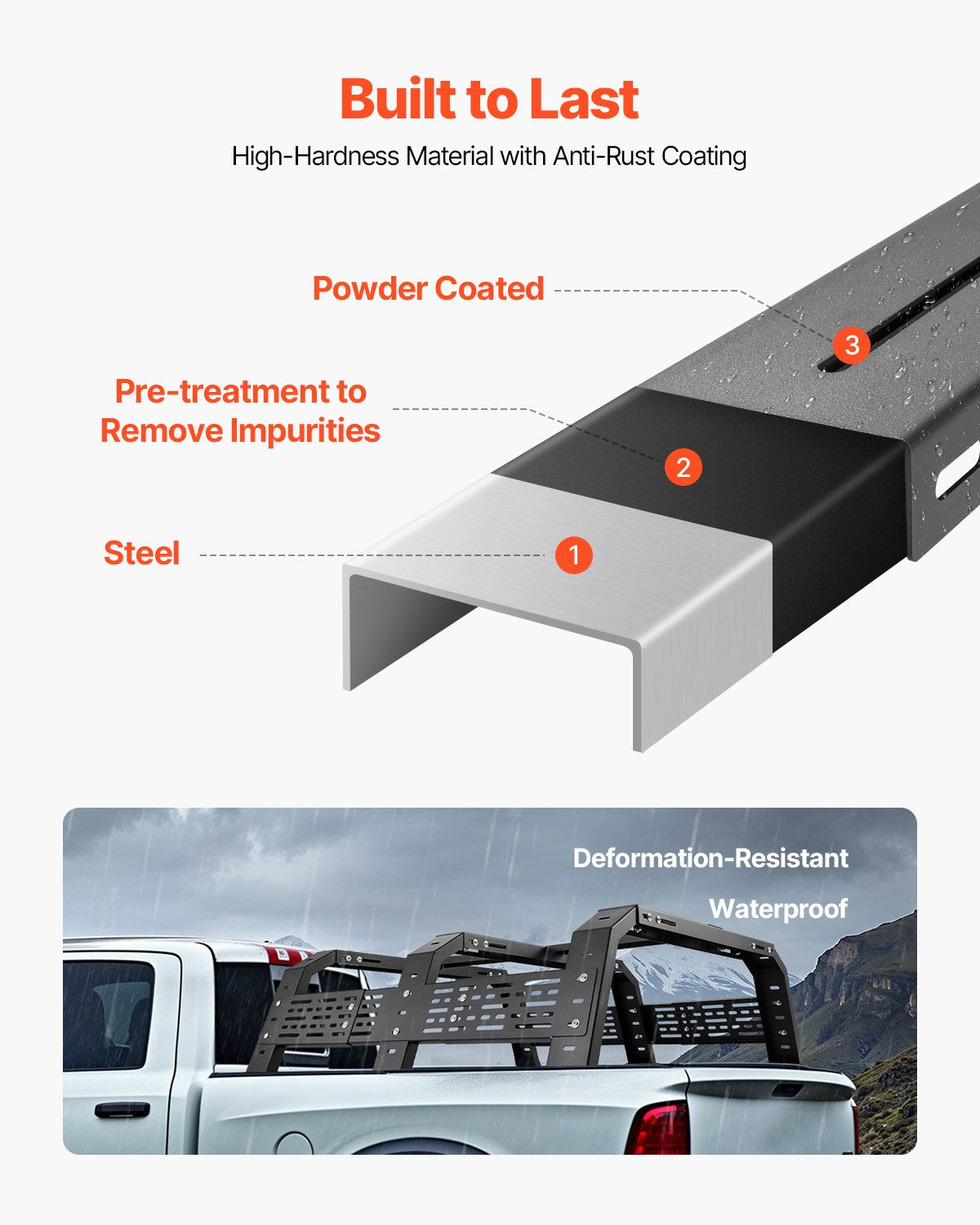 Overland Truck Bed Rack, 125-172.5 cm Width, Adjustable Overland Bed Cargo Rack with Sidebar, 408.2 kg Static V952-PKHJGGKHJGDCS90NFV0