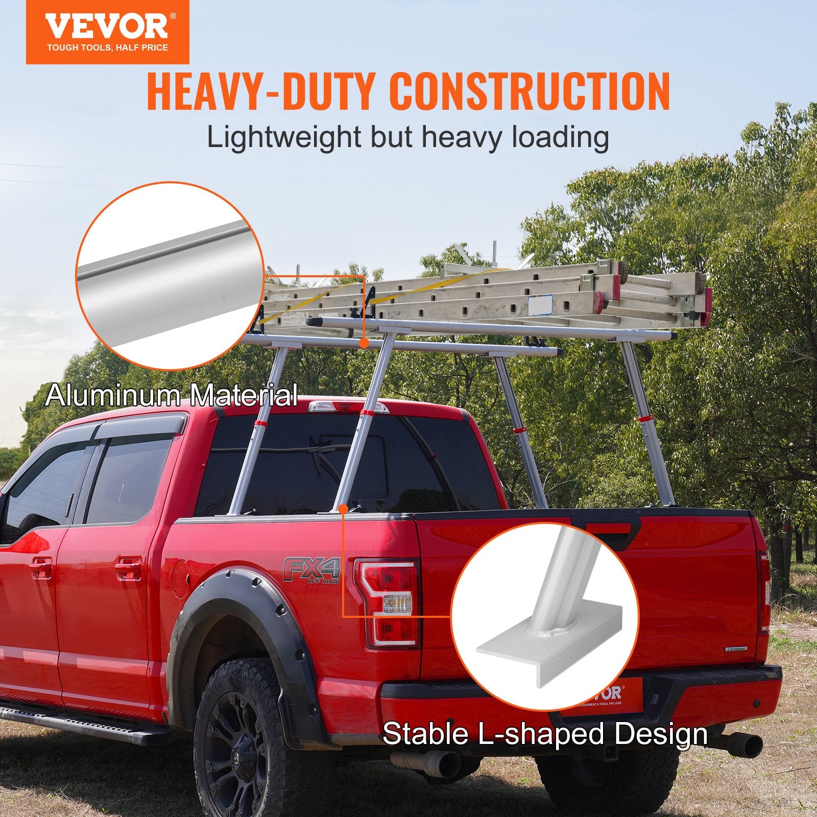 Truck Rack, 363lbs Capacity, 19-34in Adjustable Height, Aluminum Ladder Rack for Truck with 8 Non-Drilling V952-PKHJLXJB71INCO9JWV0