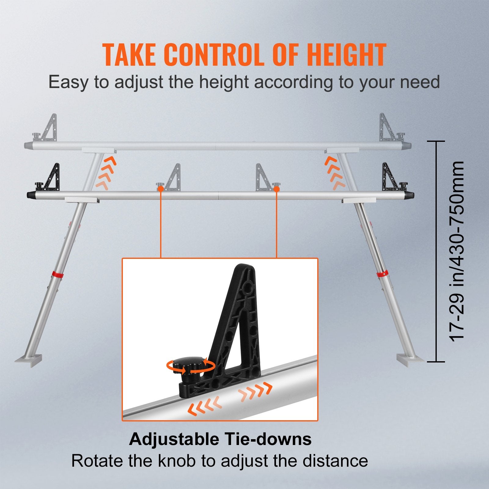 Truck Rack, 363lbs Capacity, 19-34in Adjustable Height, Aluminum Ladder Rack for Truck with 8 Non-Drilling V952-PKHJLXJB71INCO9JWV0