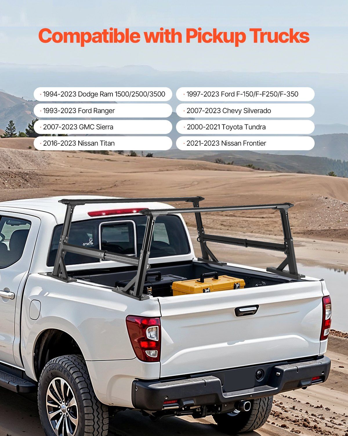 Truck Ladder Rack, 53.3-80.01 cm Height, Adjustable Non-Drilling Aluminum Cargo Rack with Sidebar, 362.9 kg V952-PKHJTJKLDCBKLL6NPV0