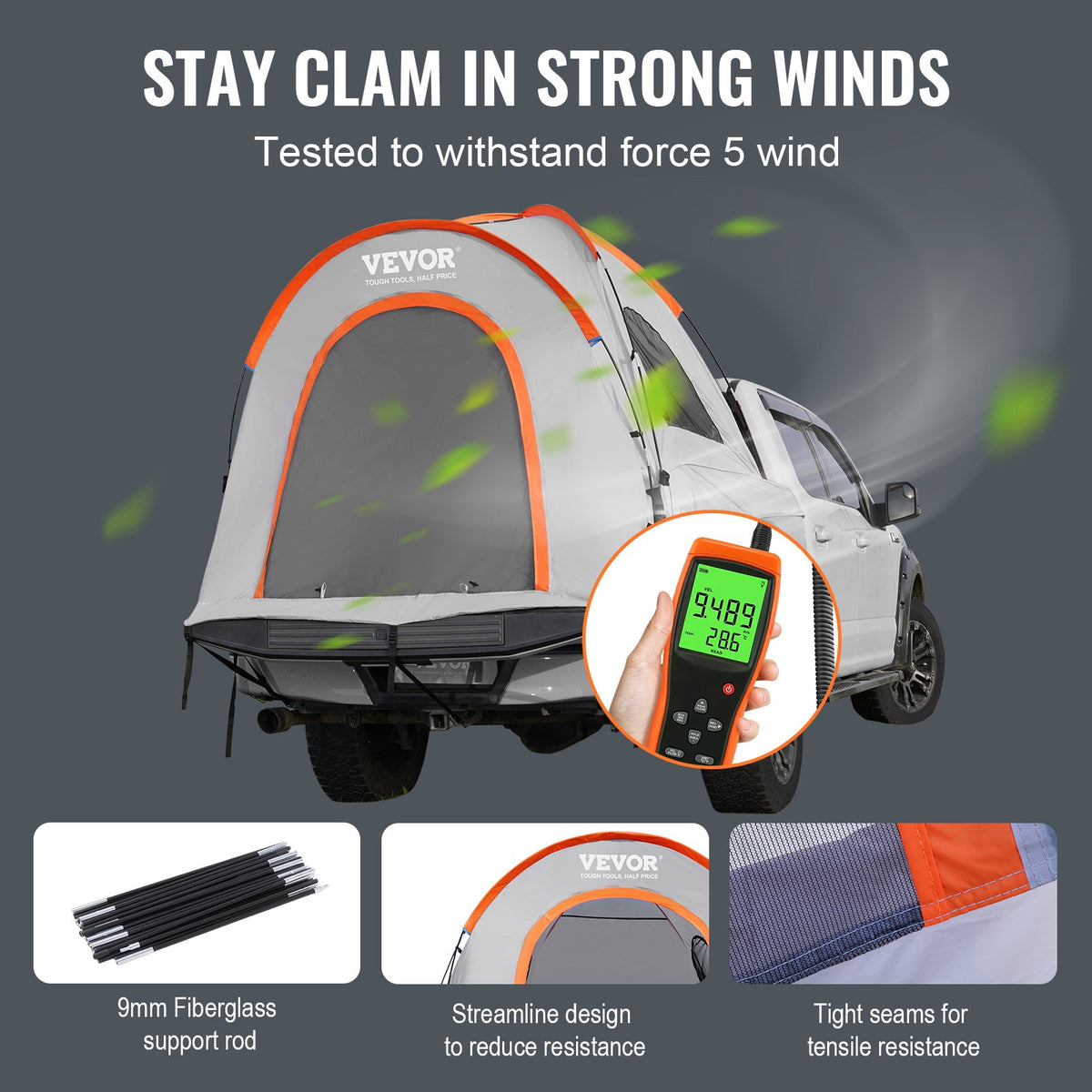 Truck Bed Tent, 5.5'-6' Pickup Truck Tent with Rain Layer and Carry Bag, Waterproof PU2000mm Double Layer V952-PKZP558550600WTK5V0