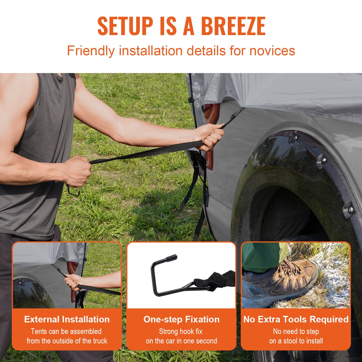 Truck Bed Tent, 5.5'-6' Pickup Truck Tent with Rain Layer and Carry Bag, Waterproof PU2000mm Double Layer V952-PKZP558550600WTK5V0