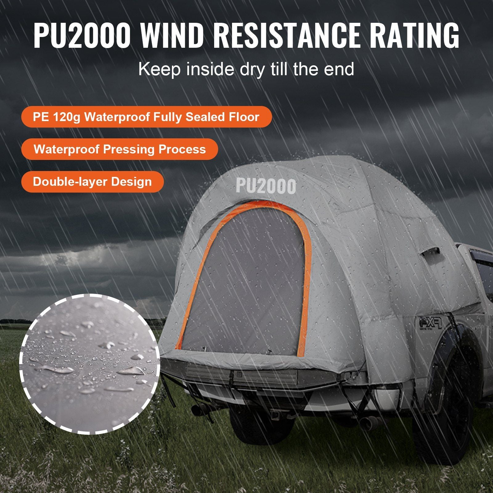 Truck Bed Tent, 6.4'-6.7' Pickup Truck Tent with Rain Layer and Carry Bag, Waterproof PU2000mm Double Layer V952-PKZP558640670J3L0V0