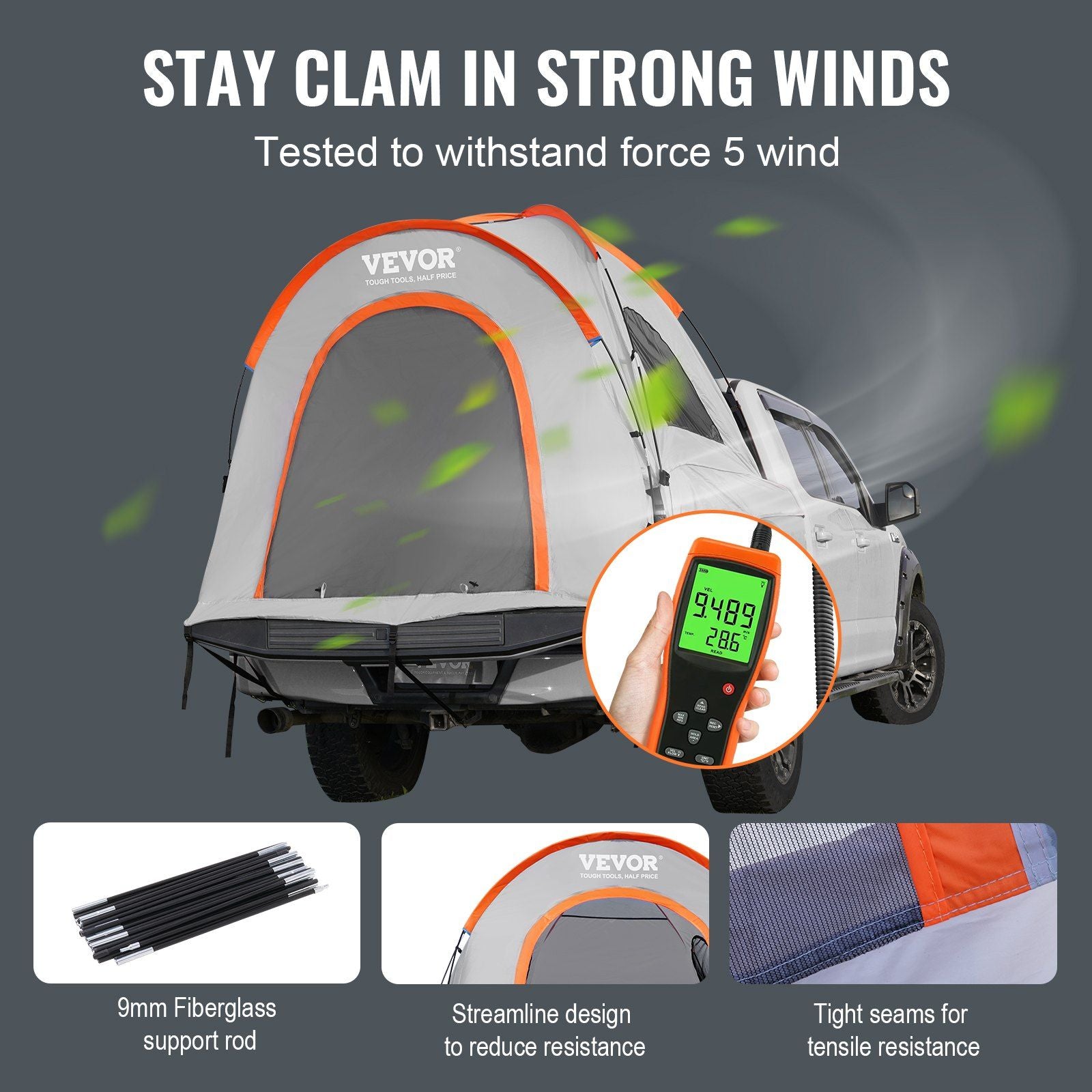 Truck Bed Tent, 6.4'-6.7' Pickup Truck Tent with Rain Layer and Carry Bag, Waterproof PU2000mm Double Layer V952-PKZP558640670J3L0V0