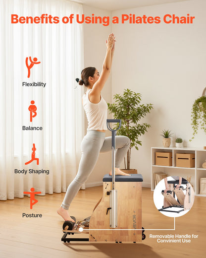 Pilates Chair, Split-Pedal Stability Combo Chairs with Handles, Rubber Wood Frame Yoga Fitness Trainer, V952-PLTWTYJSM000RTH7TV0