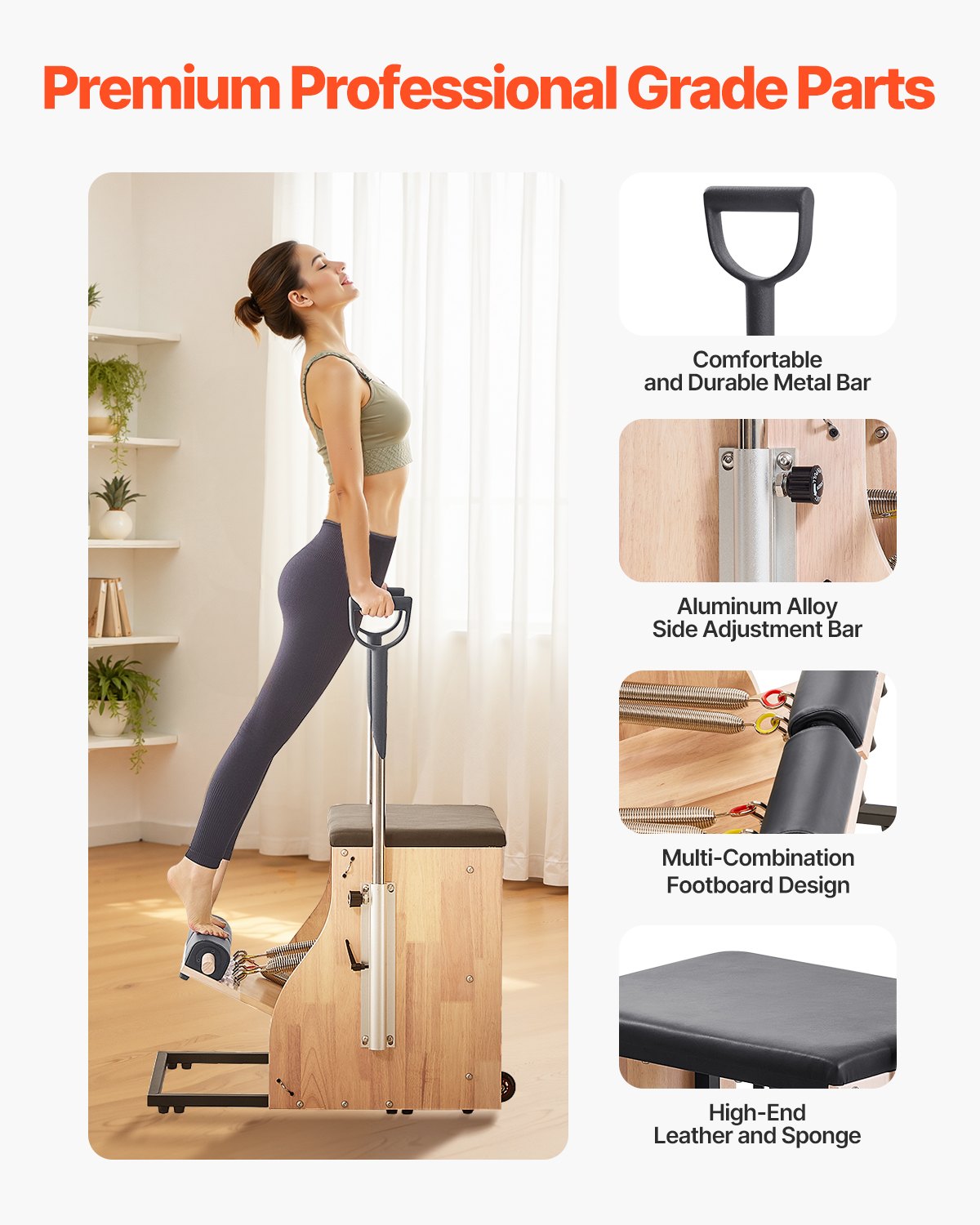 Pilates Chair, Split-Pedal Stability Combo Chairs with Handles, Rubber Wood Frame Yoga Fitness Trainer, V952-PLTWTYJSM000RTH7TV0