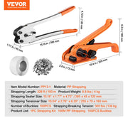 Banding Strapping Kit with Strapping Tensioner Tool, Banding Sealer Tool, 100 m Length PP Band, 100 Metal V952-PPDKZTJ100M1WBWTQV0