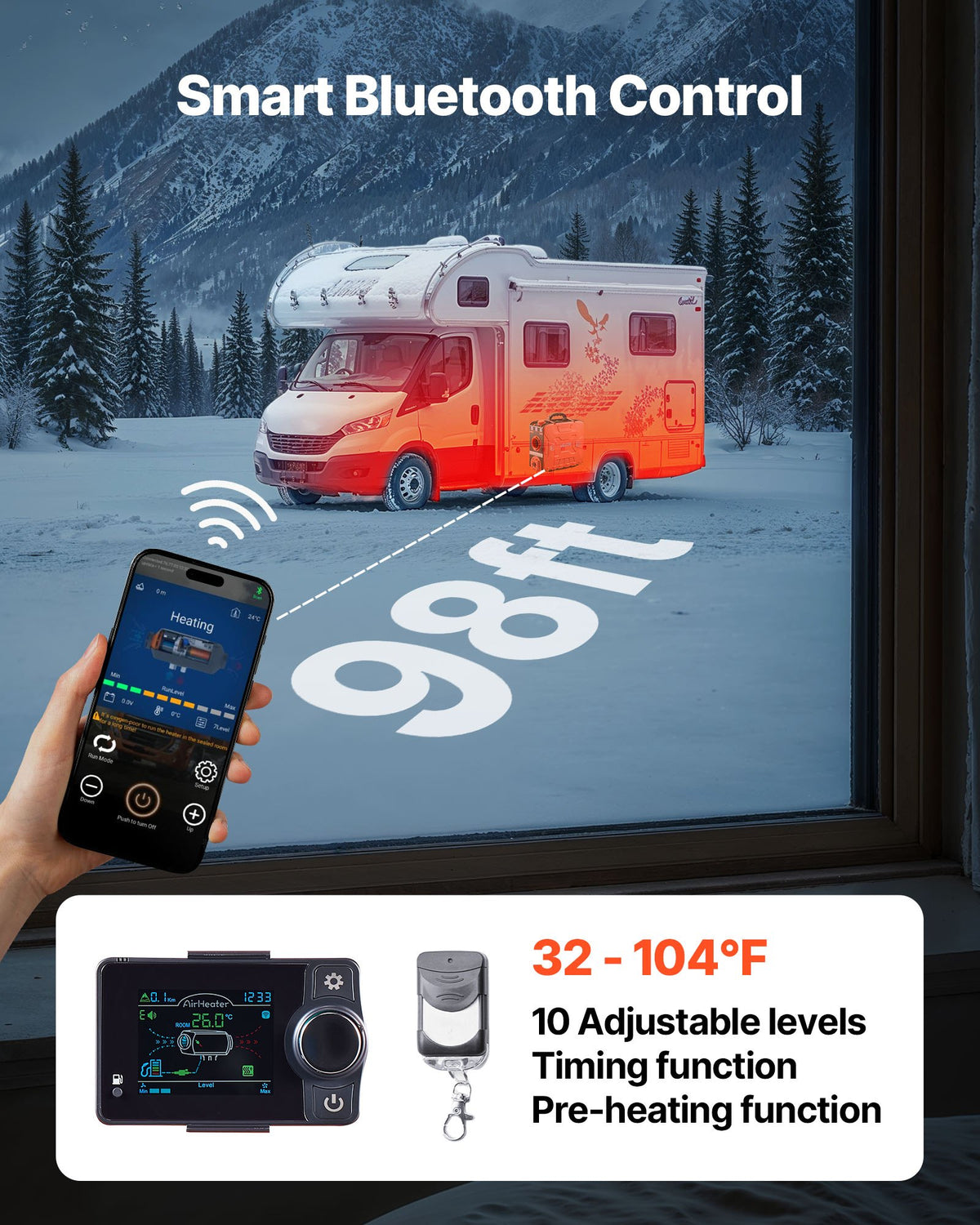 Diesel Heater, 8KW, DC 12V, All in One Portable Diesel Air Heater with Bluetooth APP Control, Remote Control V952-PPKCYJRQ25N18JNIP001V3