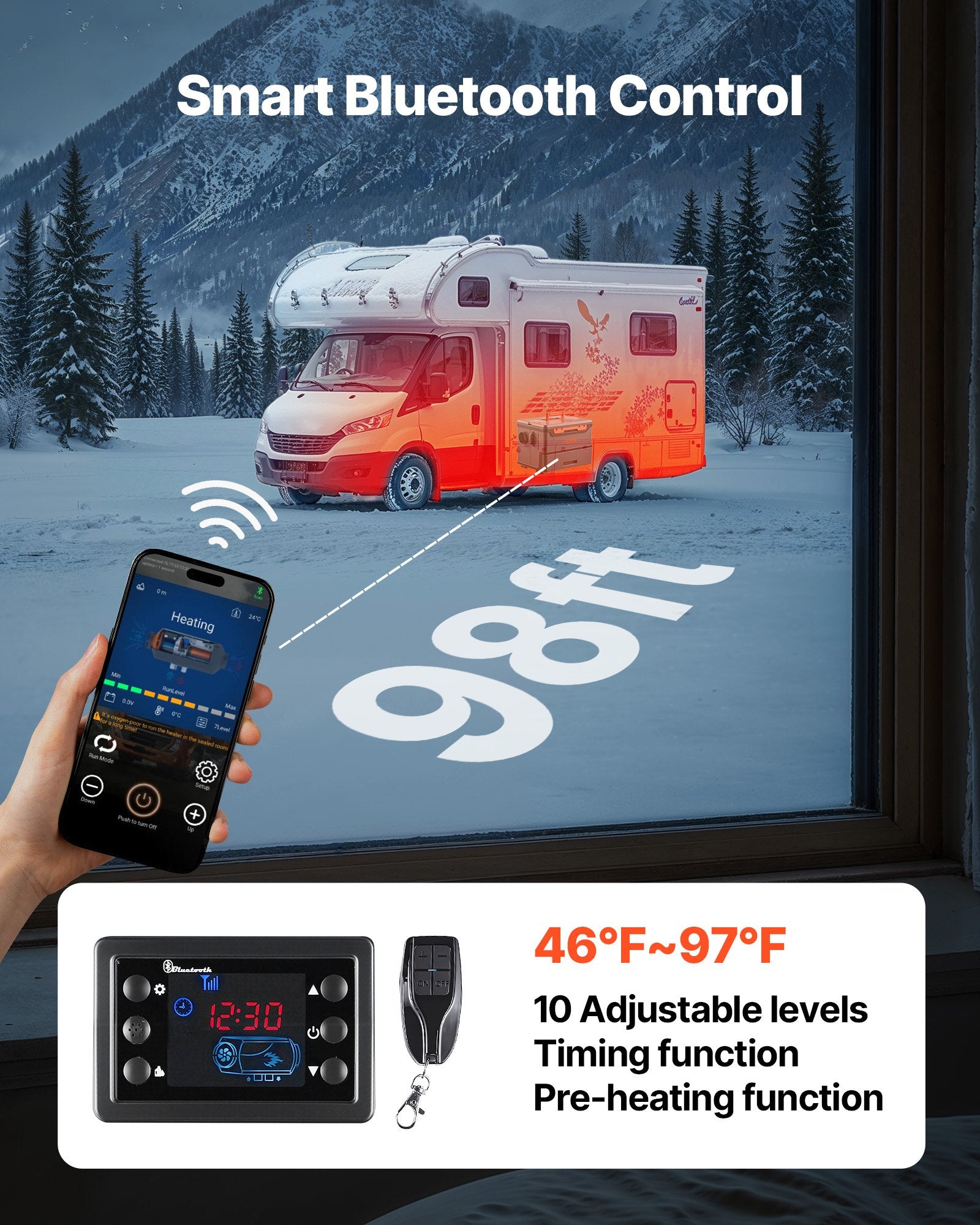 Diesel Heater, 8KW, DC 12V/24V, All in One Portable Diesel Air Heater with Bluetooth APP Control, Remote V952-PPKCYJRQ25N1TOP0F001V3