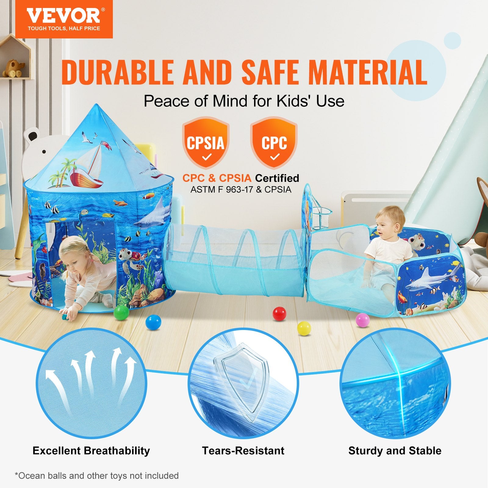 3 in 1 Kids Play Tent with Tunnel, Basketball Hoop for Boys, Girls, Babies and Toddlers, Indoor/Outdoor Pop V952-PPSDZPX3DHY0ON54XV0