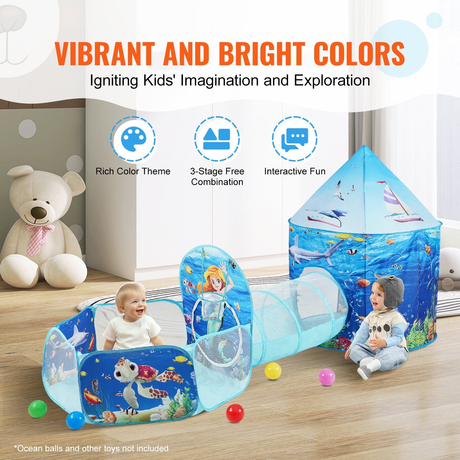 3 in 1 Kids Play Tent with Tunnel, Basketball Hoop for Boys, Girls, Babies and Toddlers, Indoor/Outdoor Pop V952-PPSDZPX3DHY0ON54XV0
