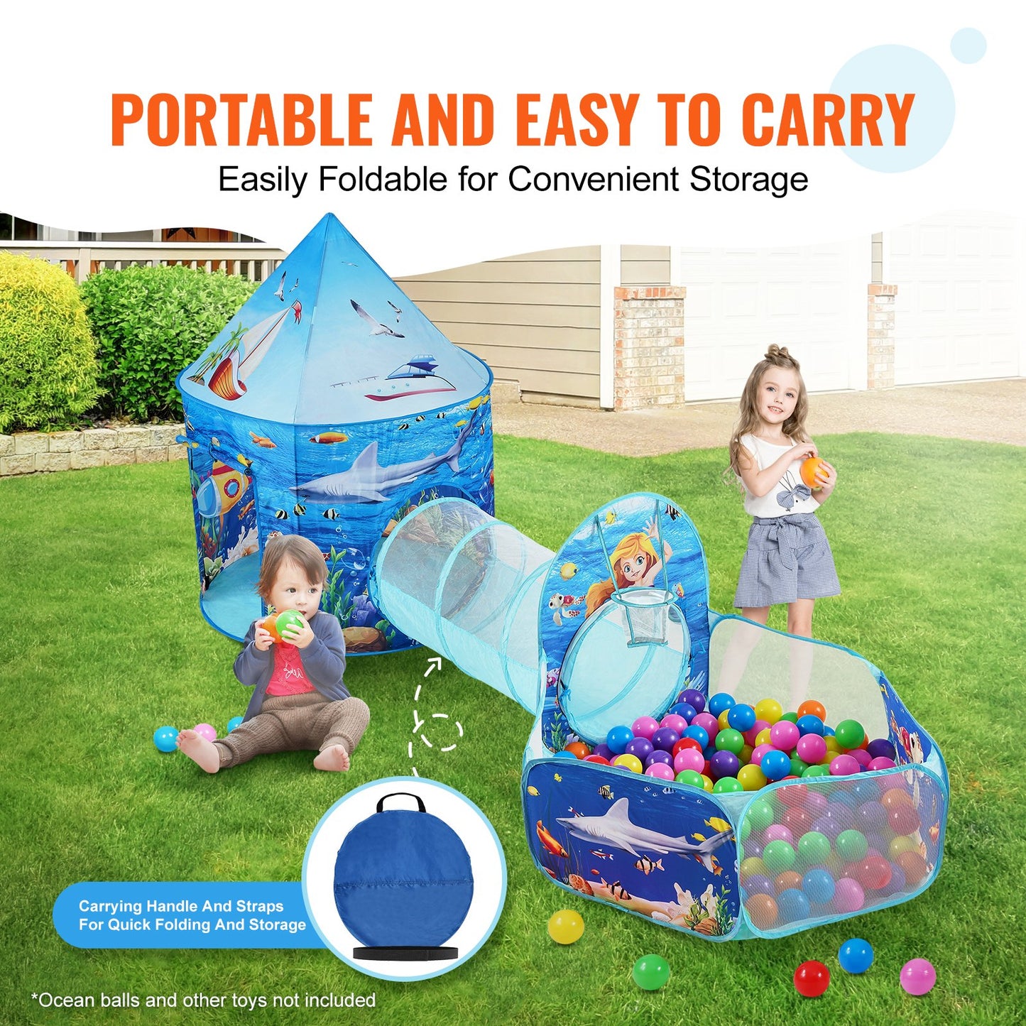 3 in 1 Kids Play Tent with Tunnel, Basketball Hoop for Boys, Girls, Babies and Toddlers, Indoor/Outdoor Pop V952-PPSDZPX3DHY0ON54XV0