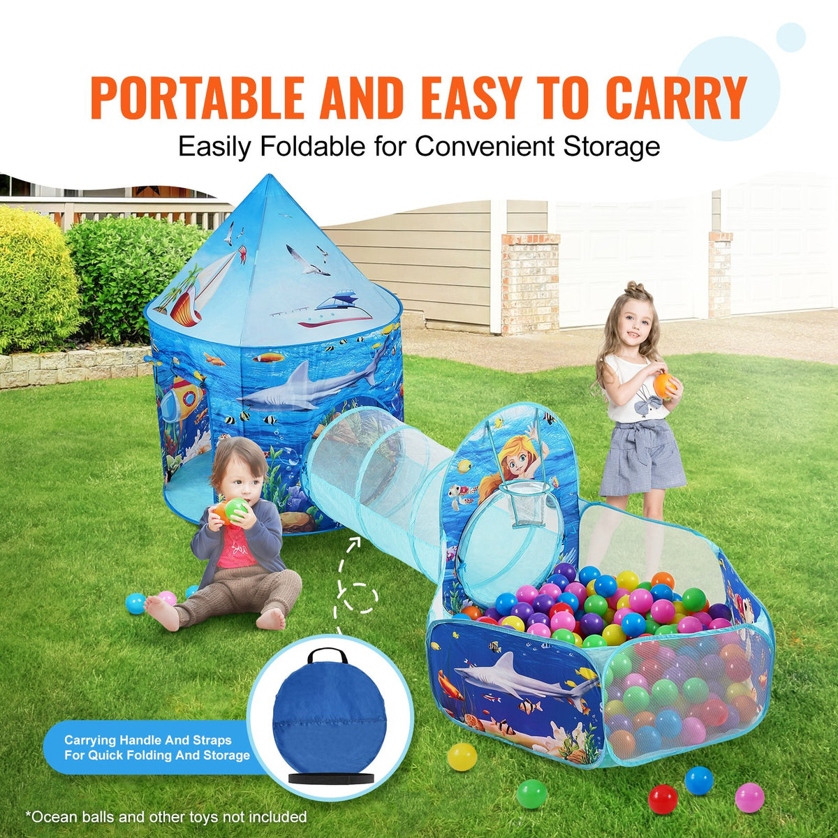 3 in 1 Kids Play Tent with Tunnel, Basketball Hoop for Boys, Girls, Babies and Toddlers, Indoor/Outdoor Pop V952-PPSDZPX3DHY0ON54XV0