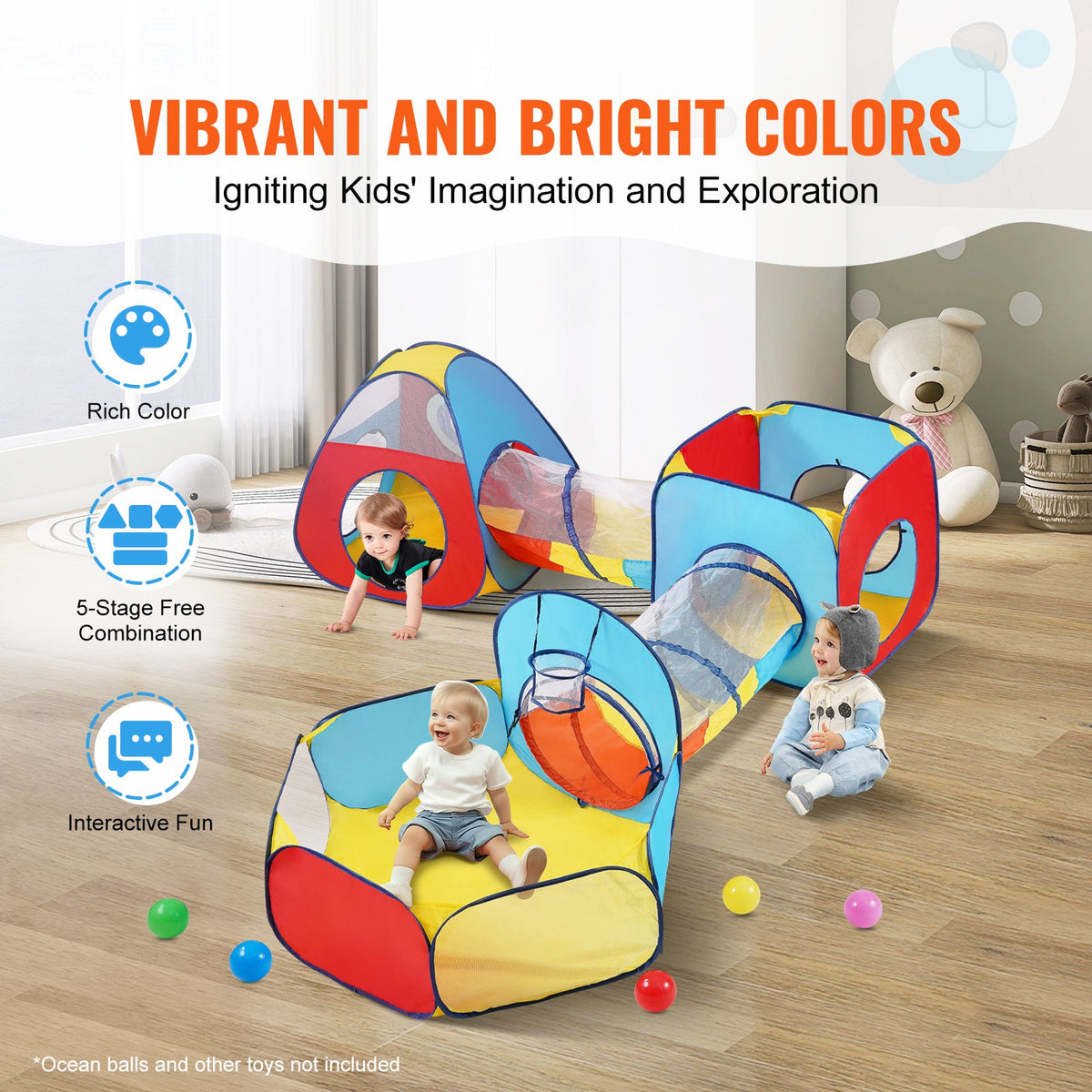 5 in 1 Kids Play Tent with Tunnel, Basketball Hoop for Boys, Girls, Babies and Toddlers, Indoor/Outdoor Pop V952-PPSDZPX5DCS0ZMG6CV0