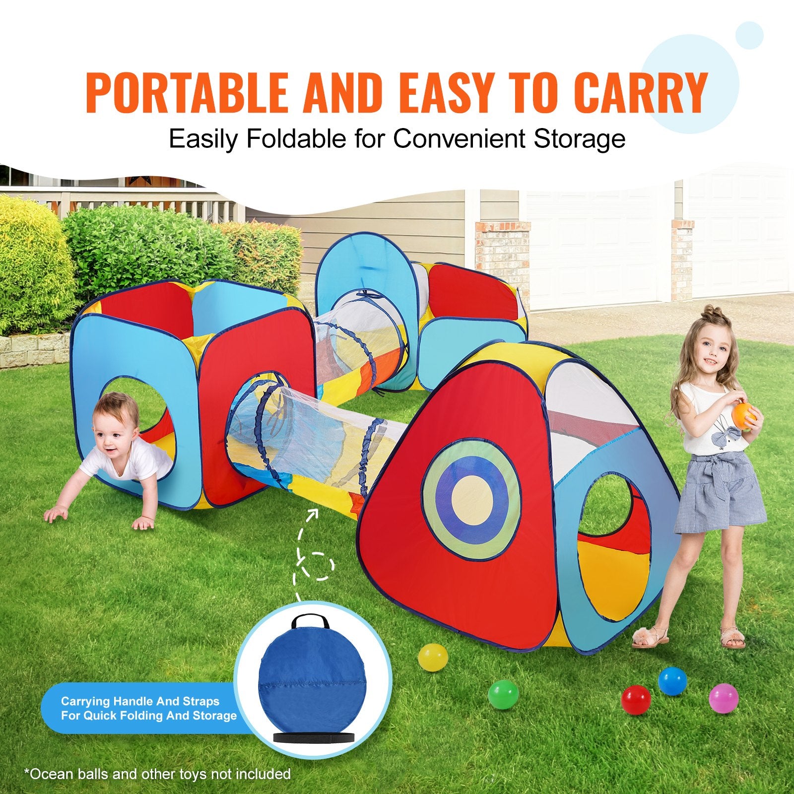 5 in 1 Kids Play Tent with Tunnel, Basketball Hoop for Boys, Girls, Babies and Toddlers, Indoor/Outdoor Pop V952-PPSDZPX5DCS0ZMG6CV0
