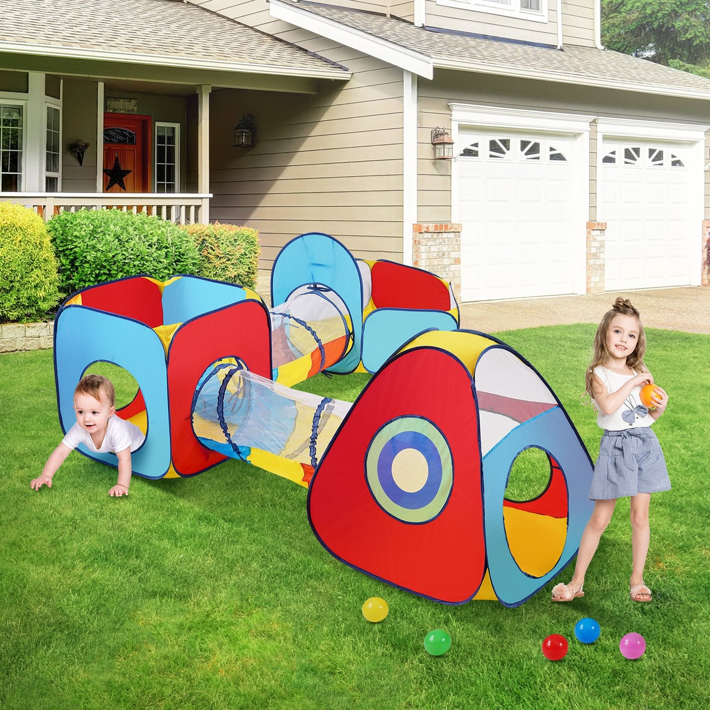 5 in 1 Kids Play Tent with Tunnel, Basketball Hoop for Boys, Girls, Babies and Toddlers, Indoor/Outdoor Pop V952-PPSDZPX5DCS0ZMG6CV0
