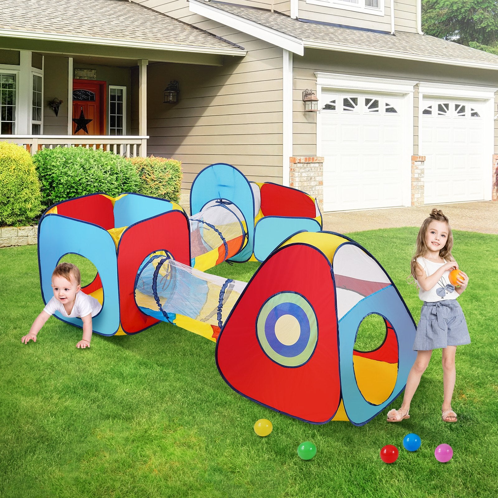 5 in 1 Kids Play Tent with Tunnel, Basketball Hoop for Boys, Girls, Babies and Toddlers, Indoor/Outdoor Pop V952-PPSDZPX5DCS0ZMG6CV0