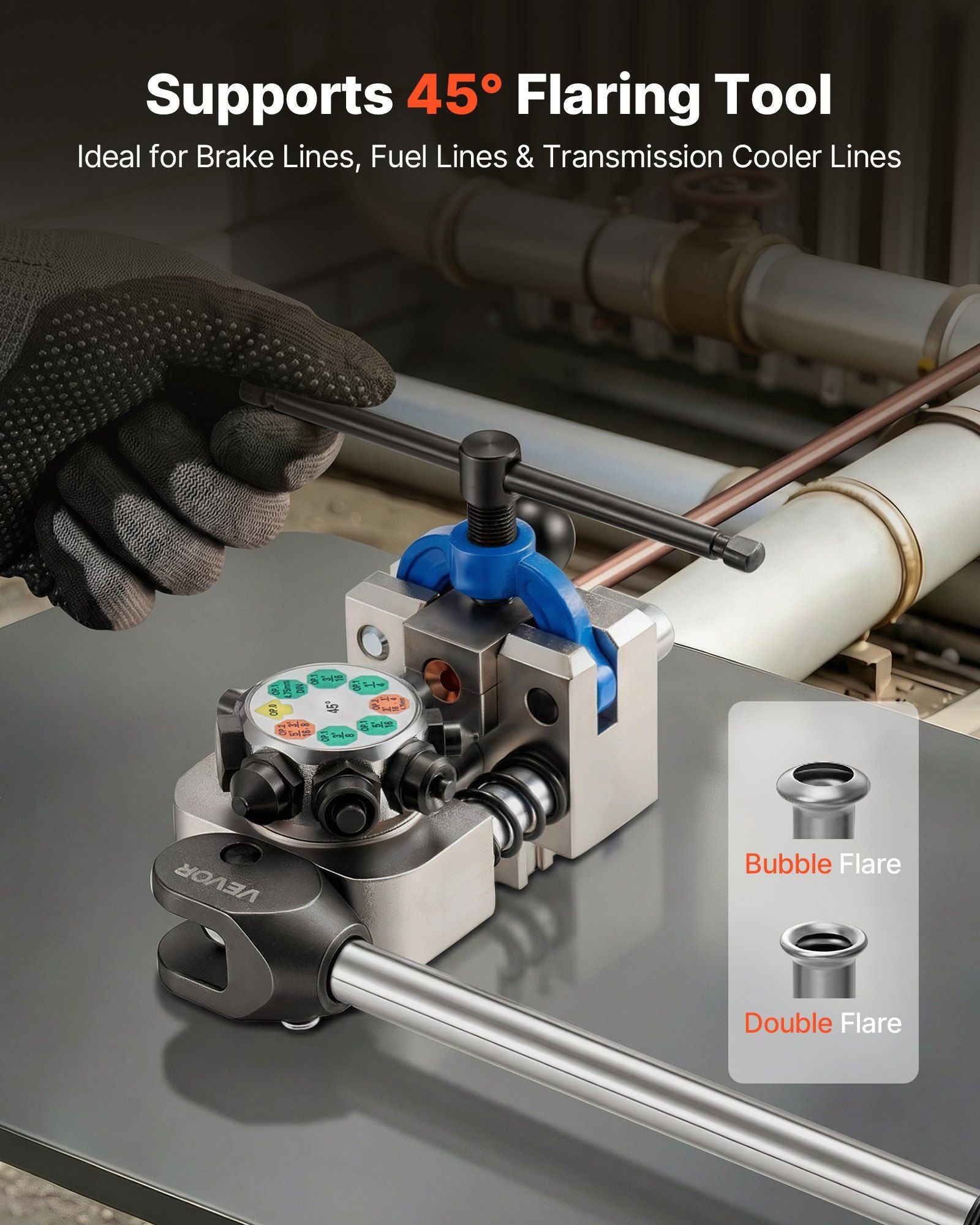 Professional Brake Line Flaring Tool, 45 Degree Double Flare Bubble Flare Tool Kit for 4.76mm, 6.35mm, V952-PQGKGQCCGLKKI85ZT001V0